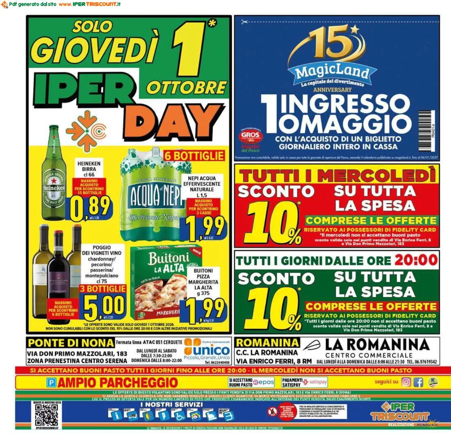 Volantino Ipertriscount del 23/09/2026 | Pagina: 20 | Prodotti: Pizza, Vino, Acqua minerale, Heineken