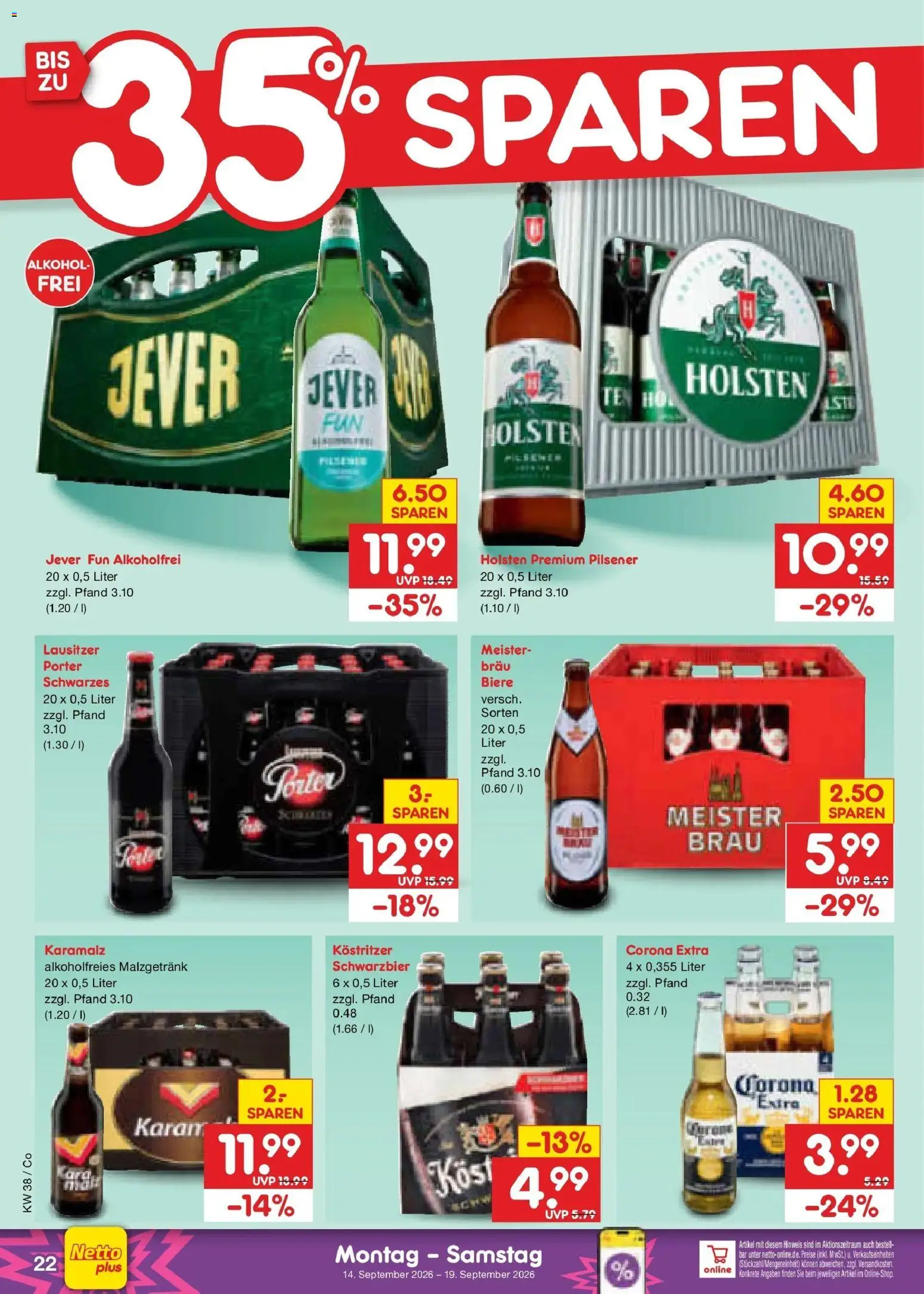 Netto Marken-Discount Prospekt Leipzig – gültig ab 14.09.2026 | Seite: 32 | Produkte: Kostritzer, Holsten, Alkohol, Jever