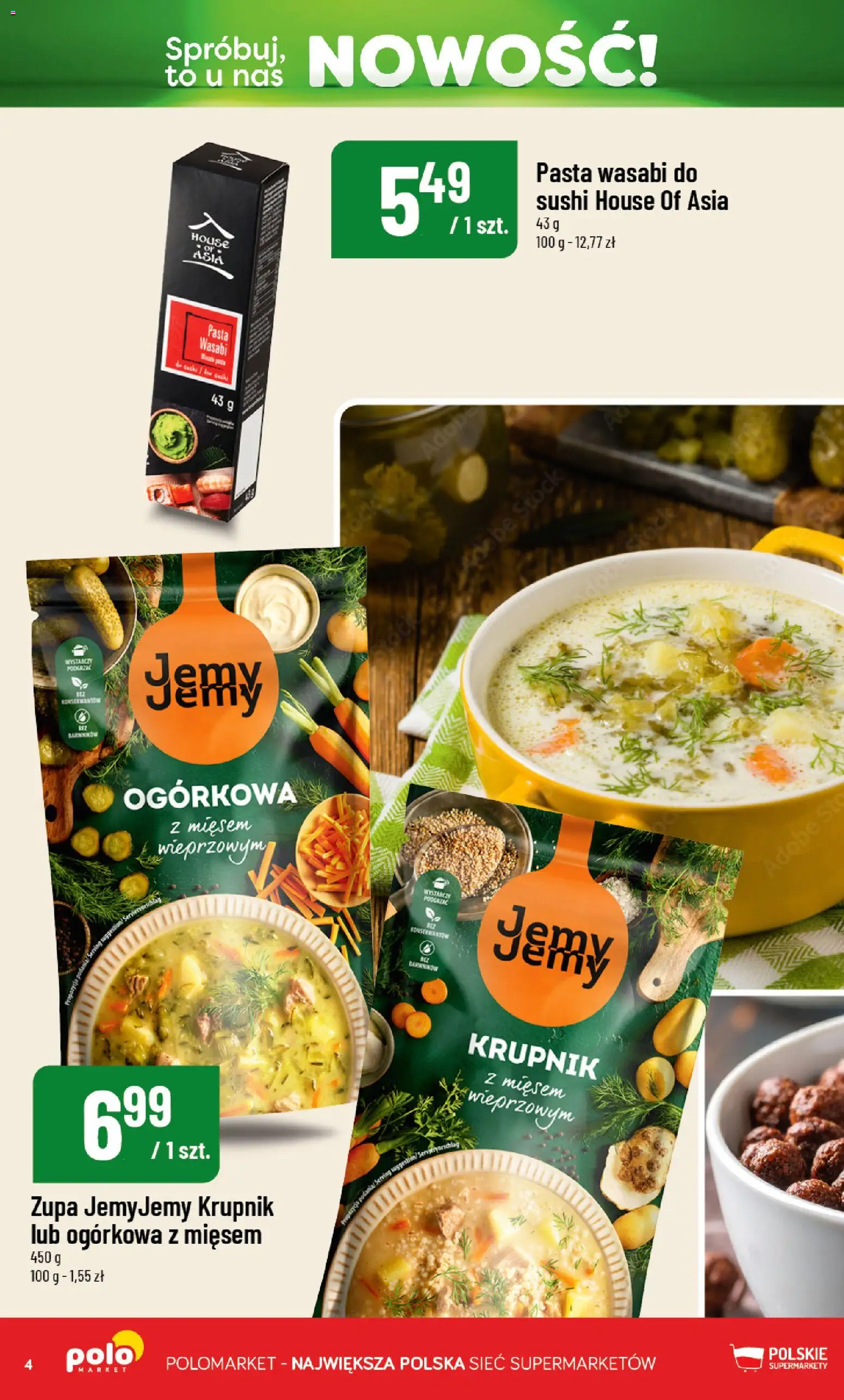Nowa POLOmarket gazetka od jutra 10.07.2026 | Strona: 4 | Produkty: Krupnik, Sushi, Zupa, Pasta