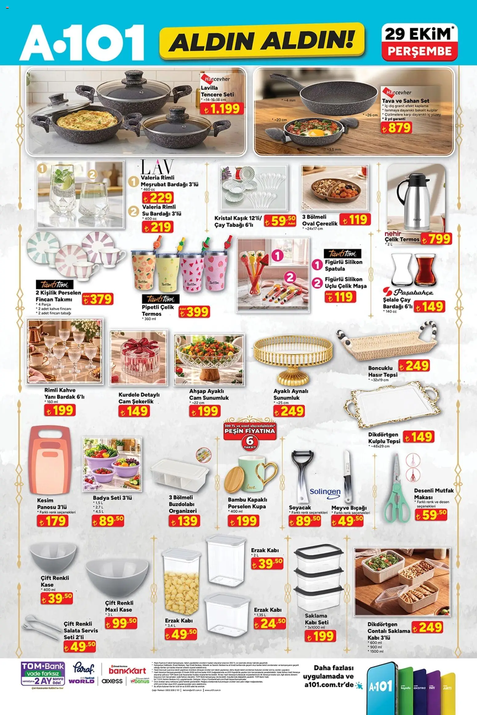 A101 - Katalog Aldın Aldın - 29 Ekim 2026 tarihinden itibaren geçerlidir | Sayfa: 10 | Ürünler: Tencere seti, Spatula, Meyve, Su bardağı