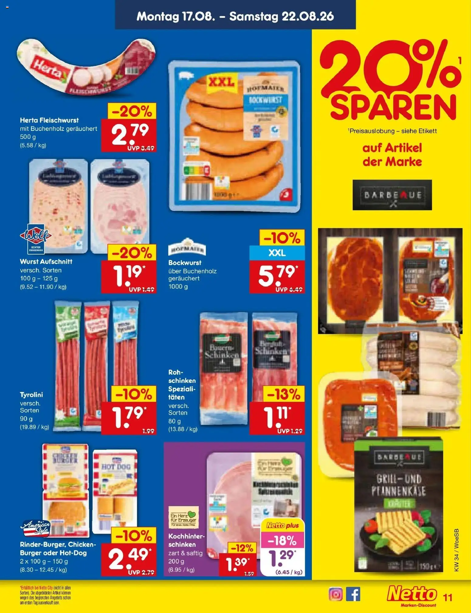 Netto Marken-Discount Prospekt Gemmingen – gültig ab 17.08.2026 | Seite: 13 | Produkte: Bockwurst, Herta fleischwurst, Wurst, Schinken