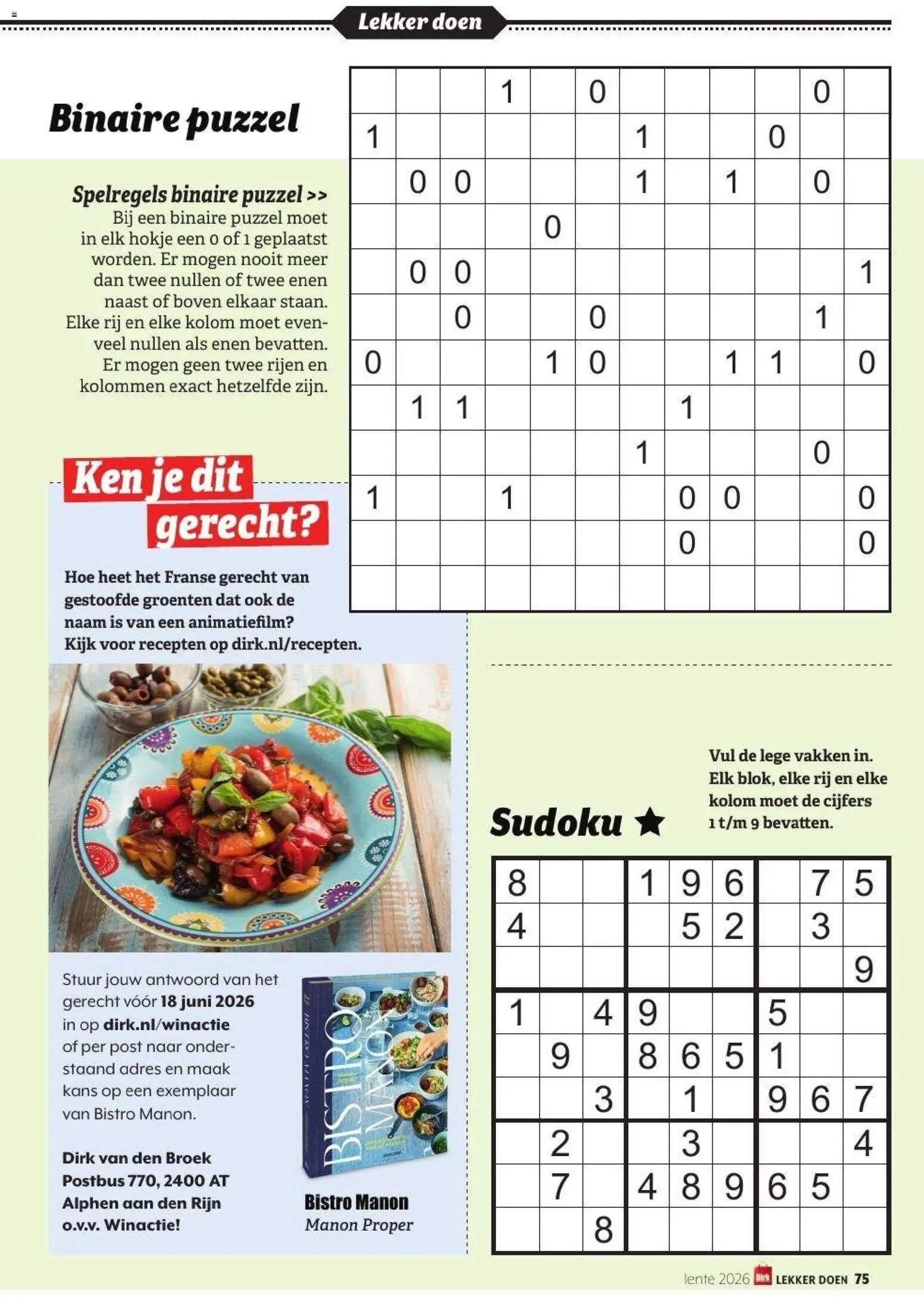 {H1} | Pagina: 75 | Producten: Puzzel, Broek, Olasz felvágott, Groenten
