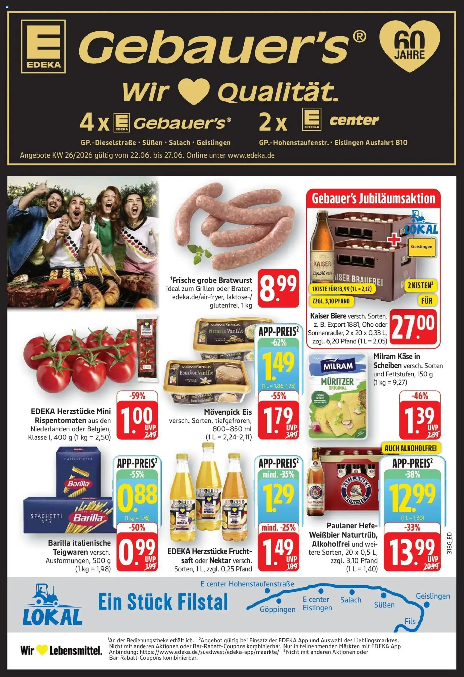 Edeka prospekt Geislingen – gültig ab 21.06.2026 | Seite: 1 | Produkte: Pasta, Saft, Eis, Paulaner