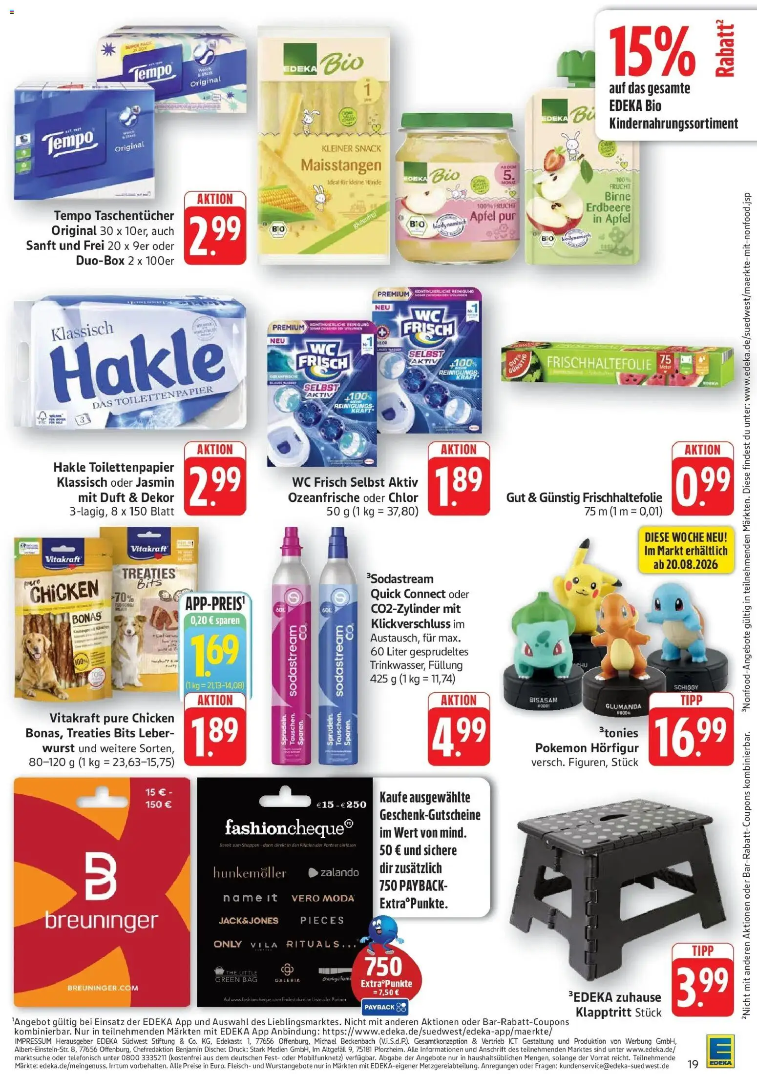 Edeka Prospekt Eislingen (ab 17.08.2026) » Angebote Online | Seite: 19 | Produkte: Äpfel, Wurst, Sodastream, Toilettenpapier