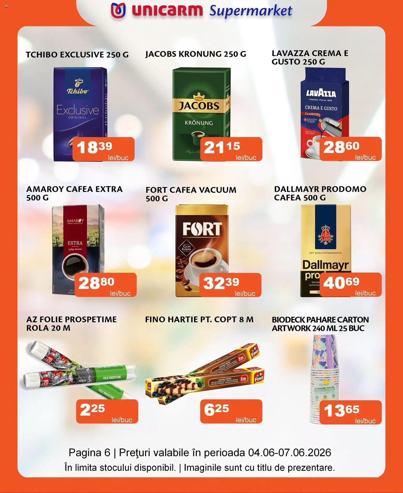 Noul catalog Unicarm – valabil de la 04.06.2026 | Pagină: 6 | Produse: Pahare, Köpek çiti, Cremă, Cafea