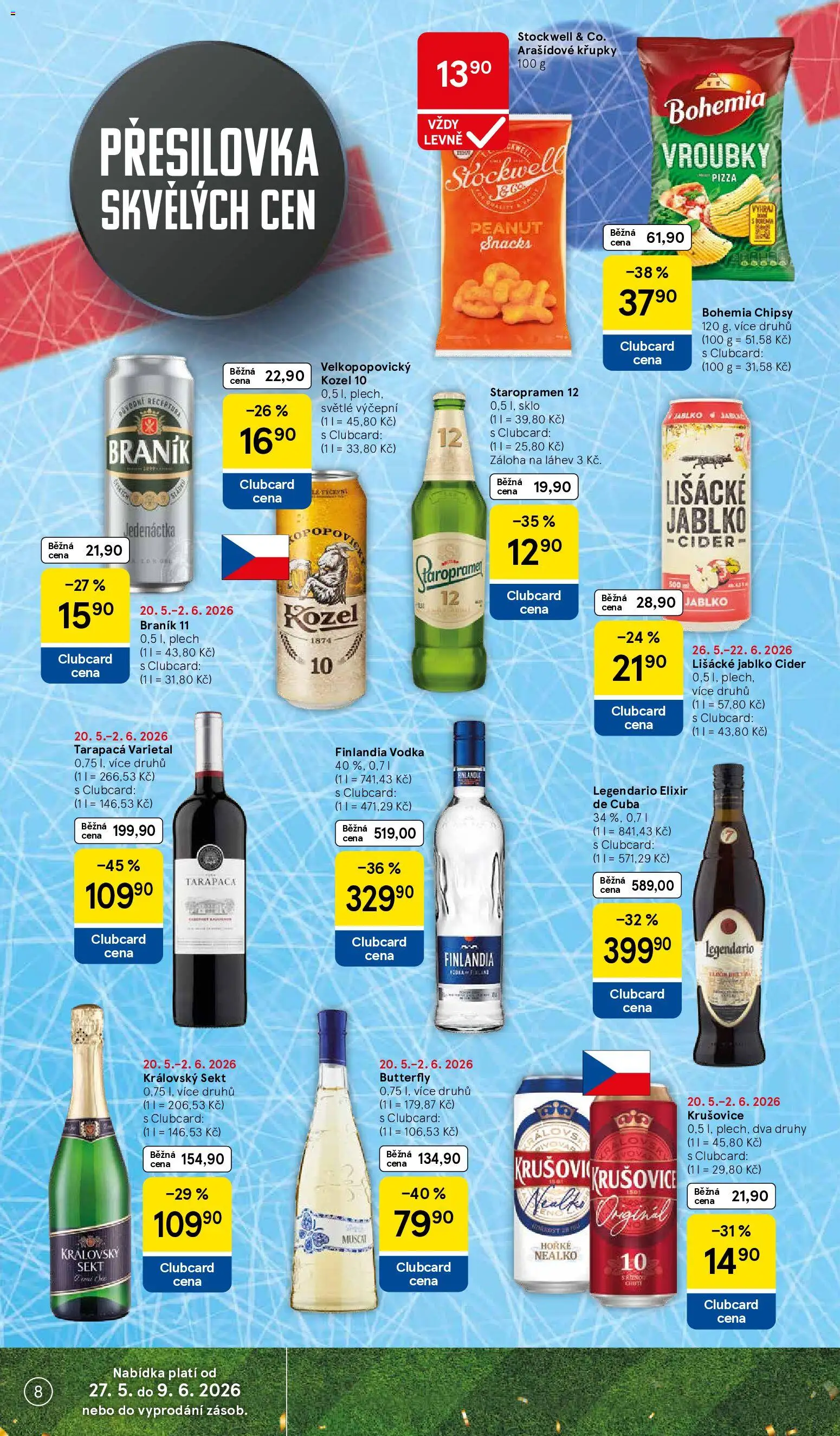 Tesco leták - Supermarket od 27.05.2026 | Strana: 8 | Produkty: Pizza, Braník, Chipsy, Láhev