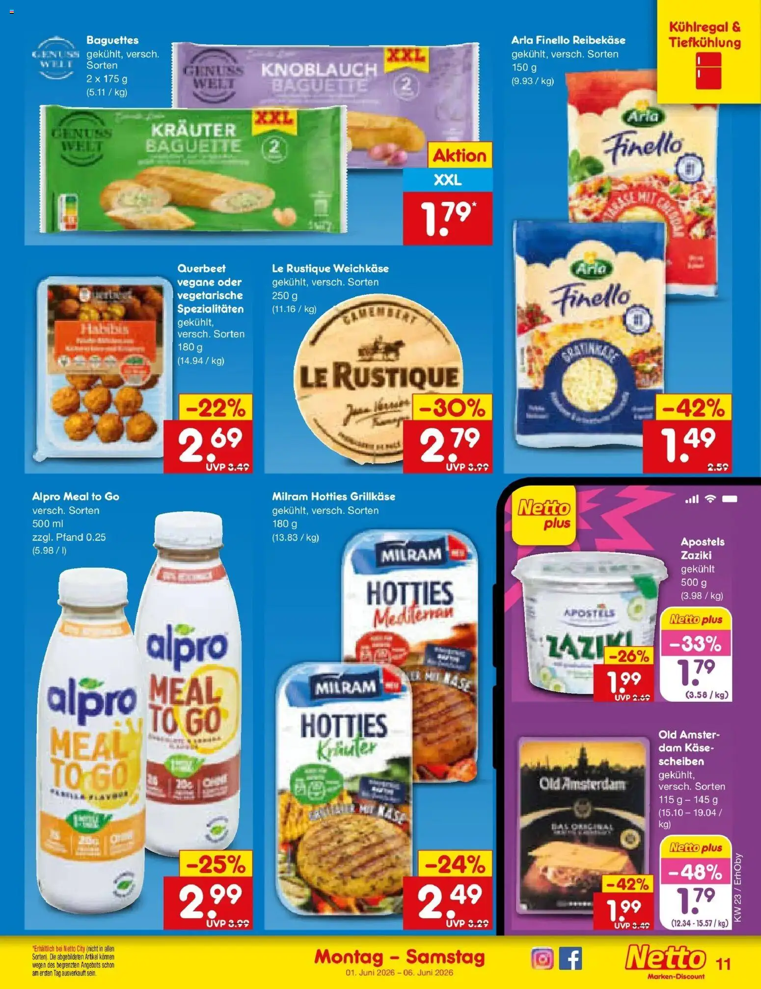 Netto Marken-Discount Prospekt Velden – gültig ab 01.06.2026 | Seite: 11 | Produkte: Käse, Baguette, Alpro, Milram