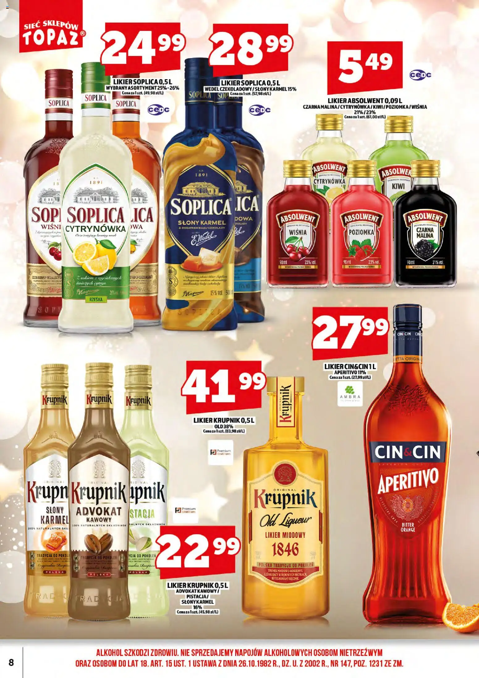 Topaz gazetka alkoholowa od 16.09.2026 | Strona: 10 | Produkty: Czekolady, Soplica, Alkohol, Cin cin