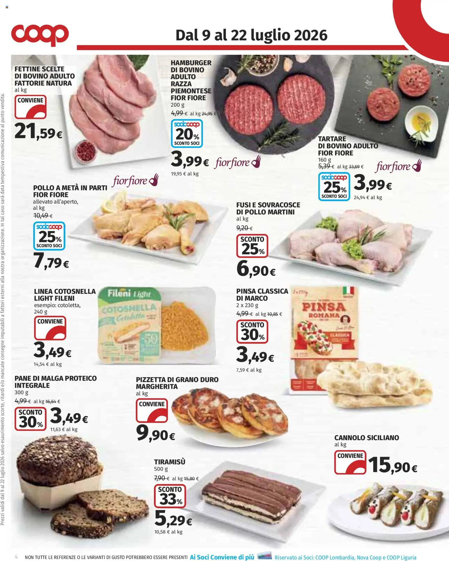 Volantino COOP del 09/07/2026 | Pagina: 4 | Prodotti: Bovino, Pane, Data, Hamburger