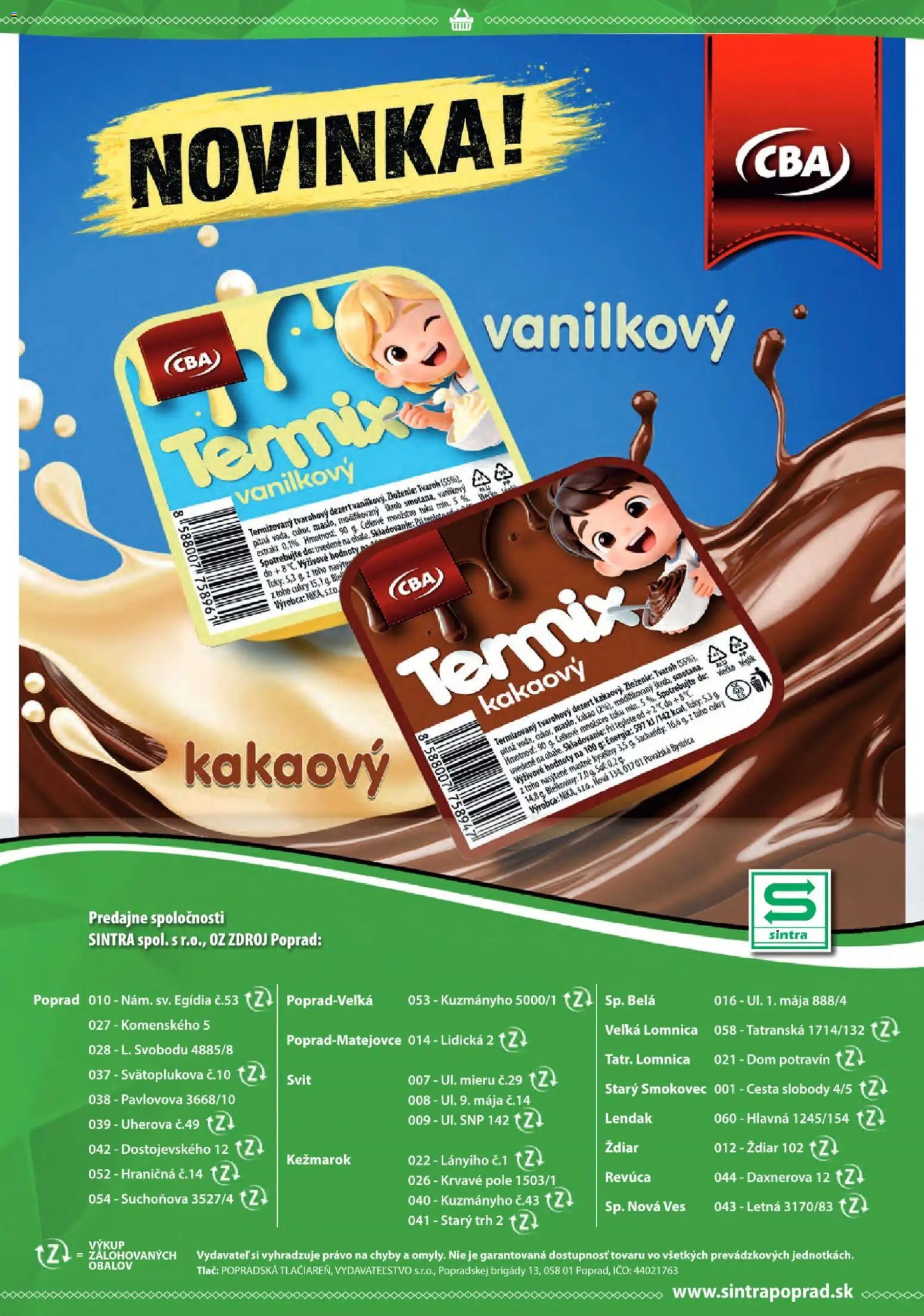 Nové Sintra akcie – leták je platný od 04.06.2026 | Strana: 24 | Produkty: Tvaroh, Kakao