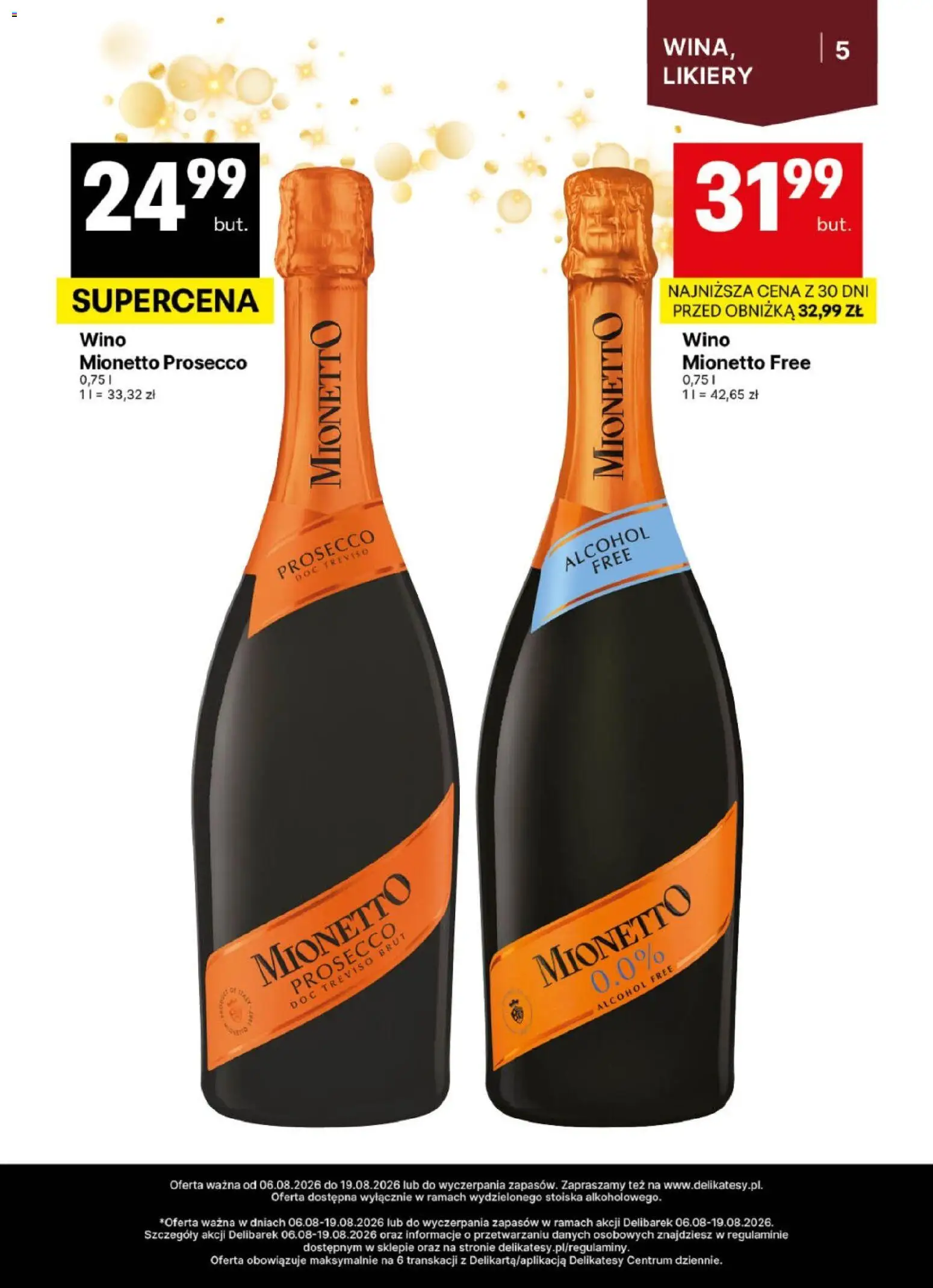 Delikatesy Centrum gazetka - DeliBarek od 06.08.2026 | Strona: 5 | Produkty: Mionetto prosecco, Delikatesy, Wino, Prosecco