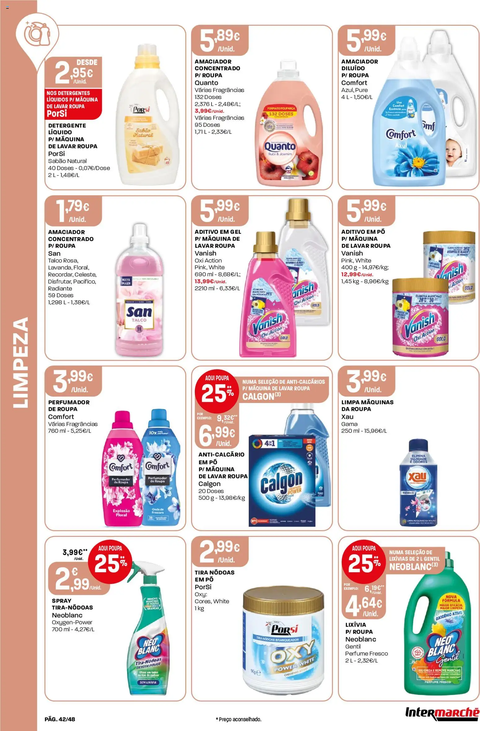 Intermarché folheto │ válido de 09/07/2026 | Página: 42 | Produtos: Máquina de lavar, Perfume, Pó, Roupas