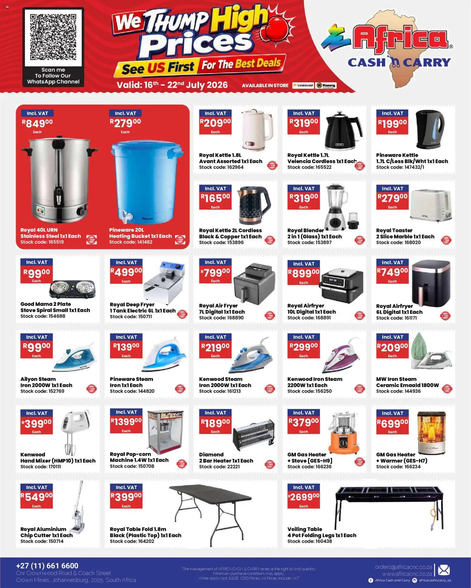 New Africa Cash & Carry catalogue – valid from 16/07/2026 | Page: 32 | Products: Plate, Mixer, Fryer, Table