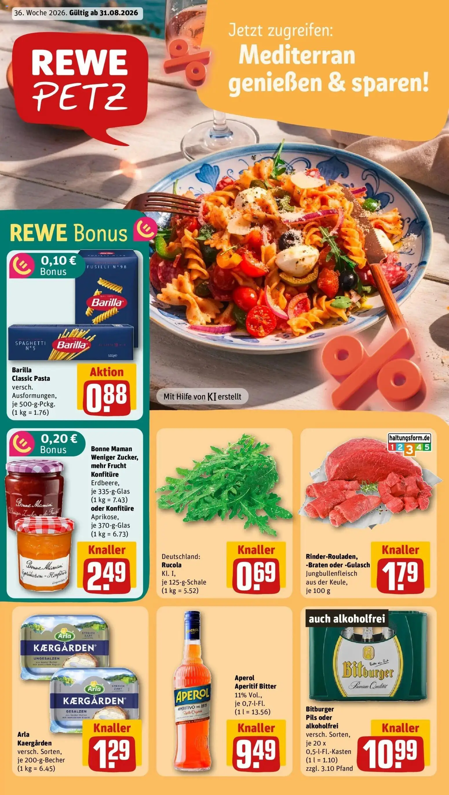 REWE Prospekt ab 31.08.2026 zum Blättern » Angebote | Seite: 3 | Produkte: Bitburger, Barilla, Pils, Aperol