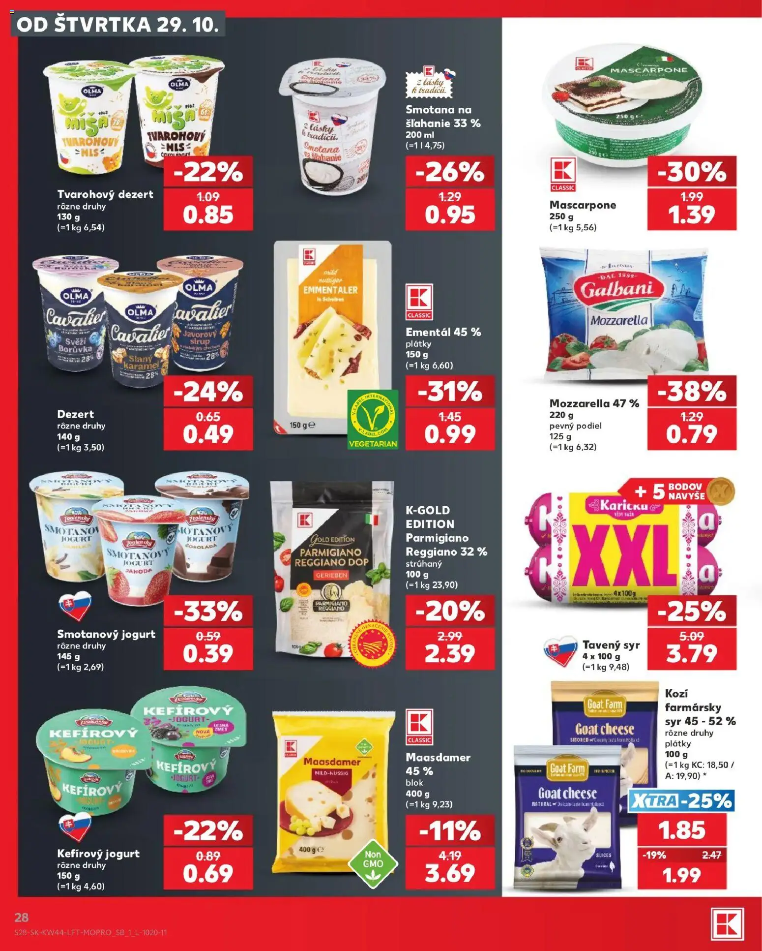 Nové Kaufland akcie – leták je platný od 29.10.2026 | Strana: 28 | Produkty: Smotana, Mozzarella, Smotanový jogurt, Parmigiano Reggiano