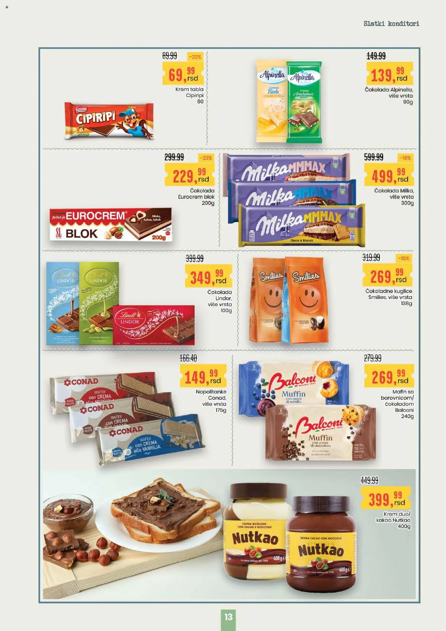 Aroma Market katalog - važi od 28.05.2026 | Strana: 13 | Proizvode: Lešnik, Eurocrem, Čokolada, Napolitanke