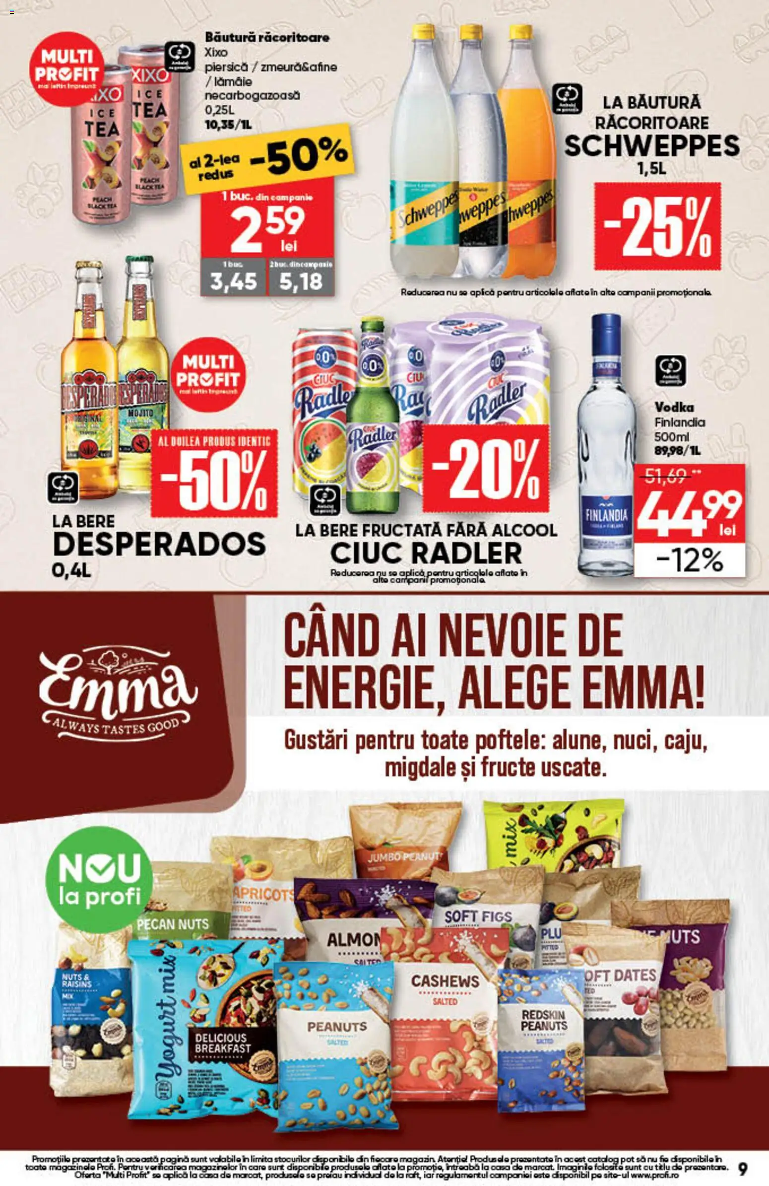 Noul catalog Profi – valabil de la 13.08.2026 | Pagină: 9 | Produse: Afine, Schweppes, Bere, Vodka