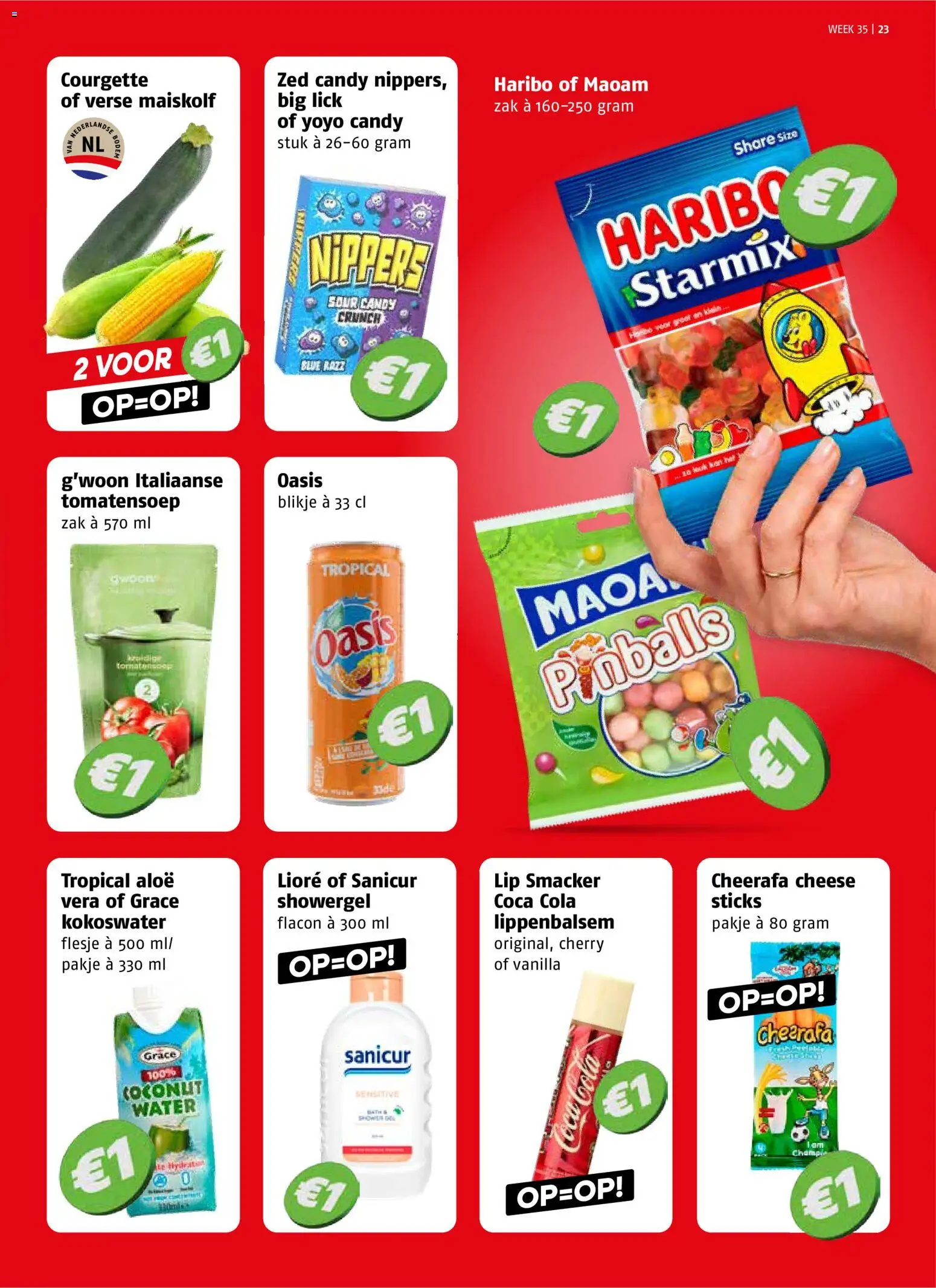 {H1} | Pagina: 23 | Producten: Courgette, Coca Cola, Lippenbalsem, Water