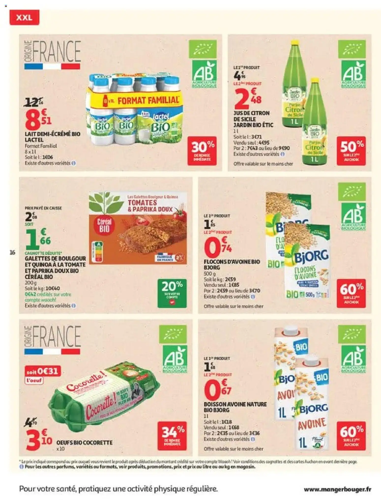 {H1} | Page: 16 | Produits: Tomate, Lait demi-écrémé bio, Boulgour, Jus