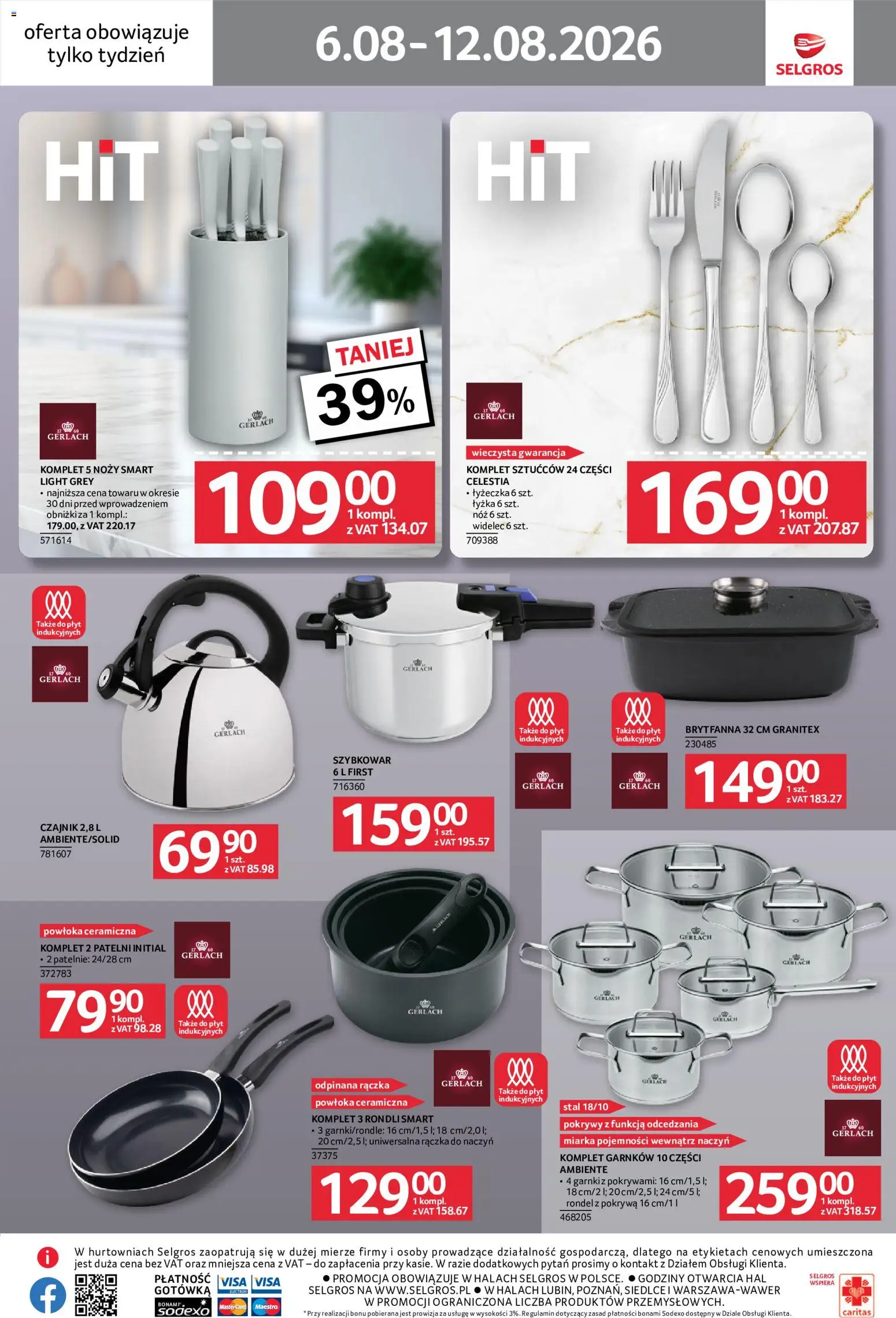 Selgros cash&carry gazetka - Jeszcze więcej super promocji od 06.08.2026 | Strona: 10 | Produkty: Czajnik, Patelnie, Komplet garnków, Szybkowar