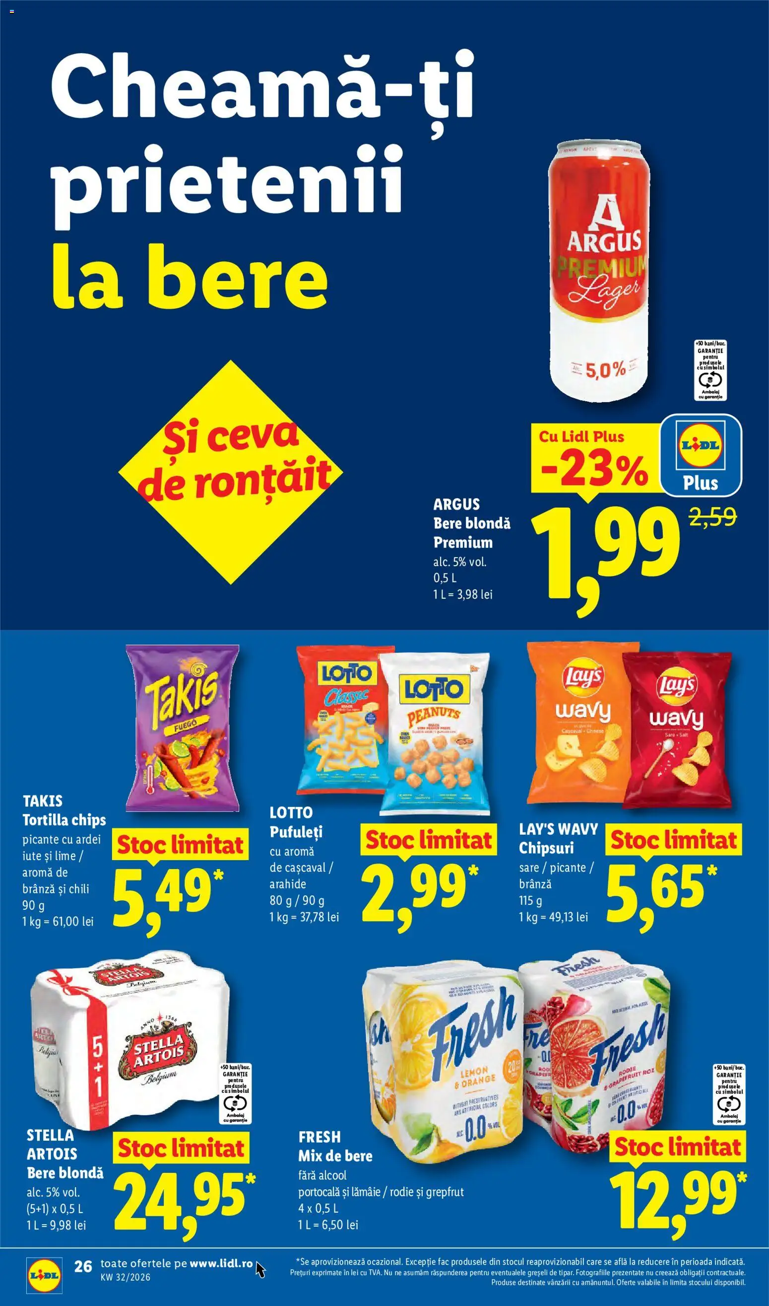 Noul catalog Lidl – valabil de la 03.08.2026 | Pagină: 26 | Produse: Grapefruit, Brânză, Bere, Pufuleți