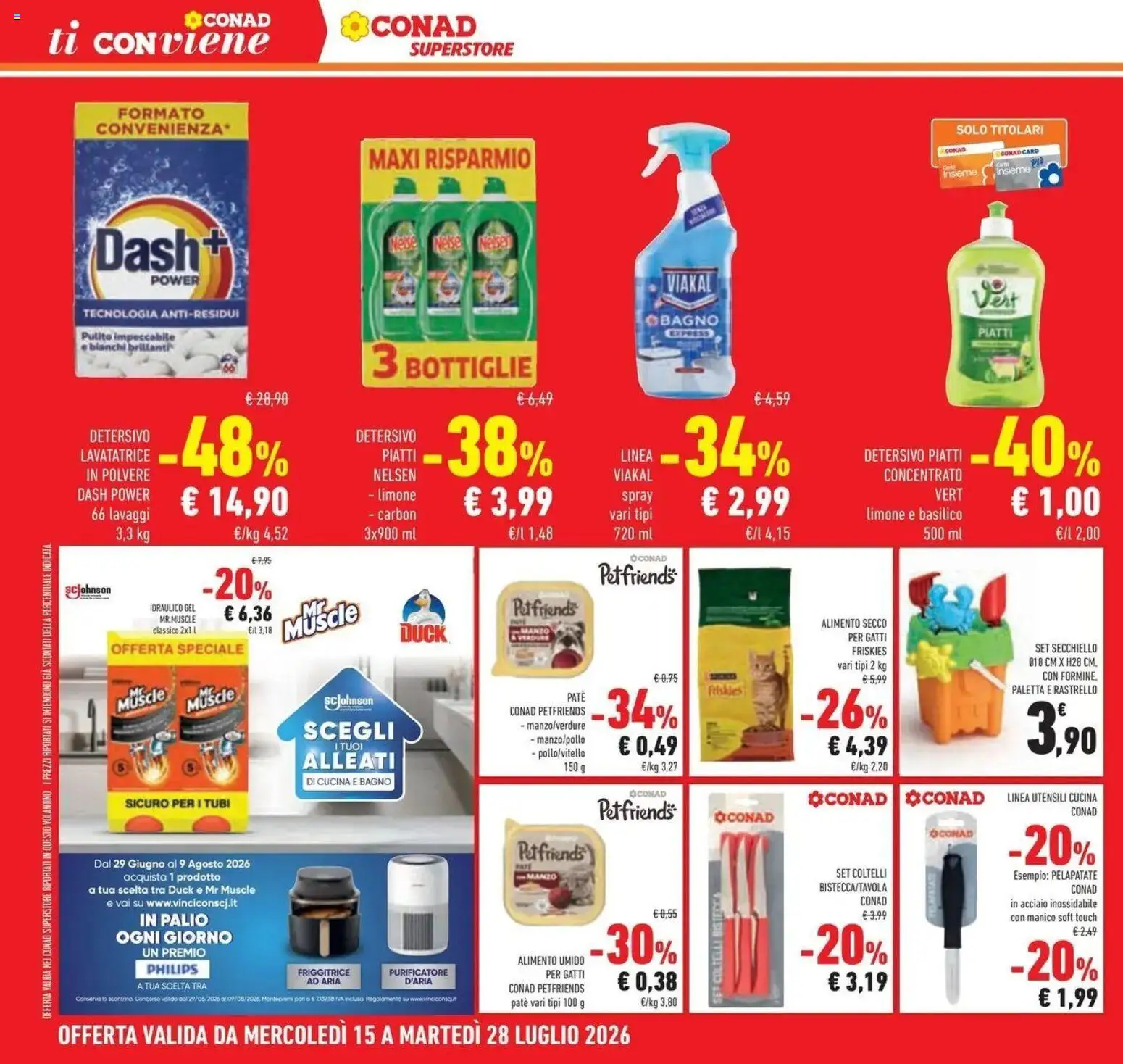Volantino Conad del 14/07/2026 | Pagina: 26 | Prodotti: Paté, Piatti, Lavatrice, Tubi