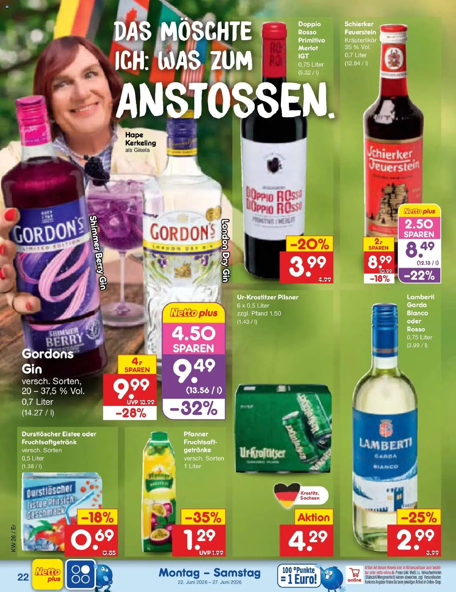 Netto Marken-Discount Prospekt Nordhausen – gültig ab 21.06.2026 | Seite: 30 | Produkte: Durstloscher, Pfirsich, Gin, Fruchtsaft