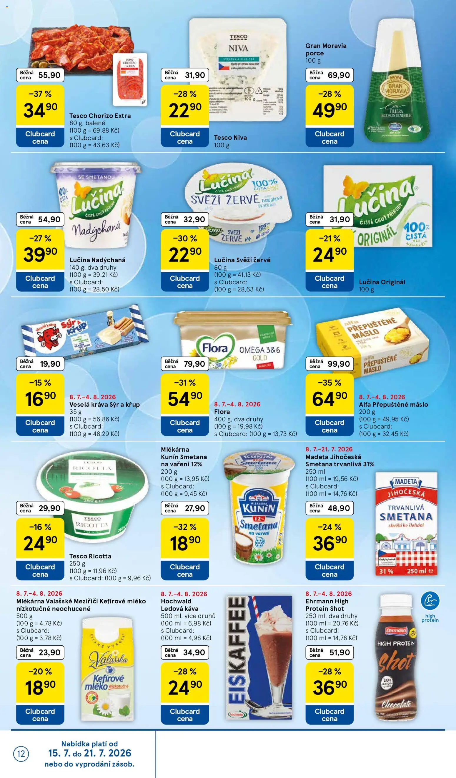 Tesco leták - Supermarket od 15.07.2026 | Strana: 12 | Produkty: Máslo, Sýr, Smetana, Flora