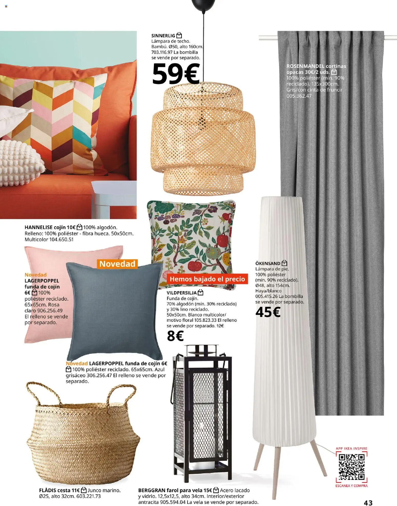 Catálogo IKEA Accesorios y decoración │ válido desde el 01/02/2026 | Página: 43 | Productos: Farol, Funda, Bombilla, Cojín