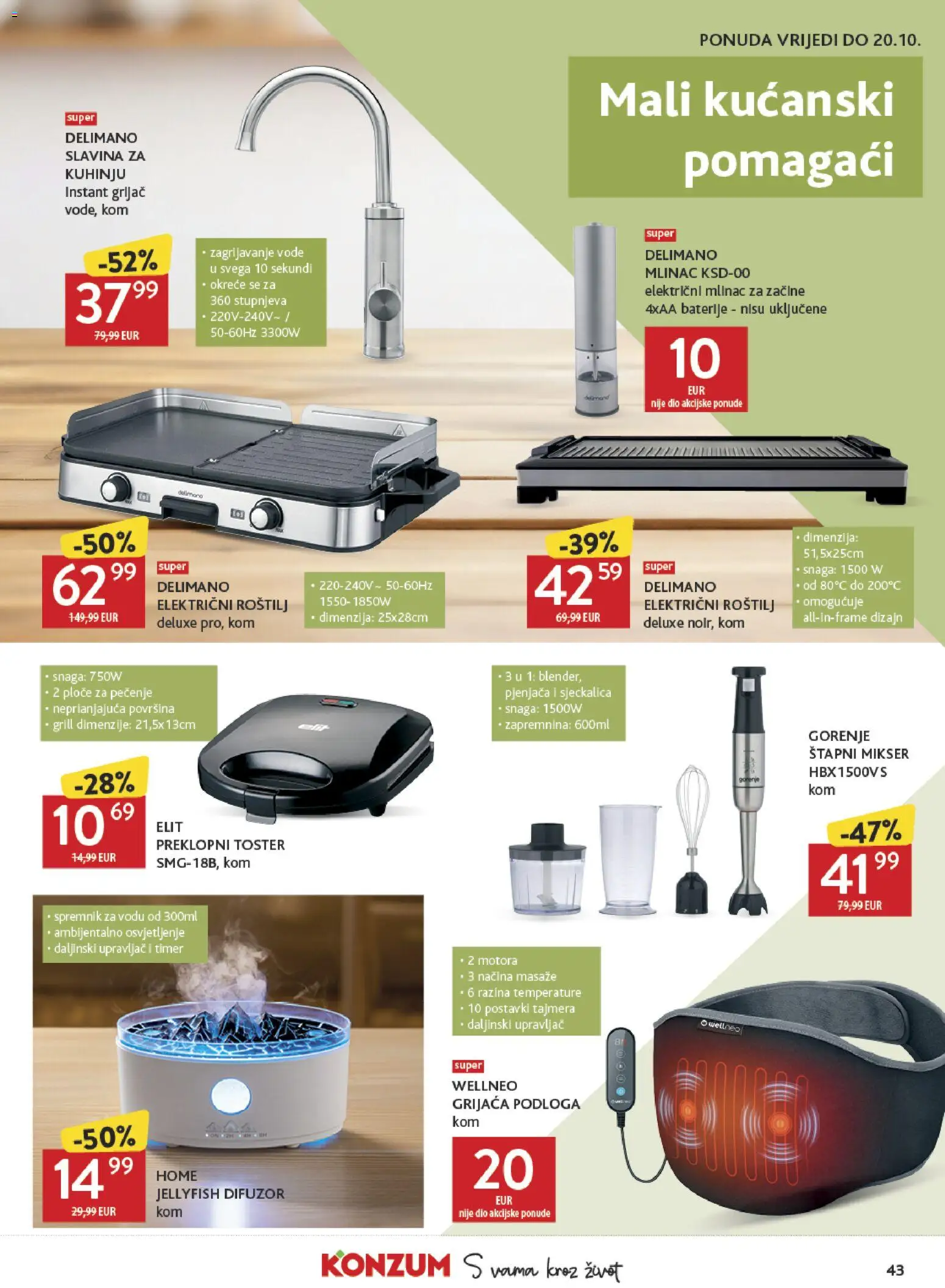 Konzum katalog | vrijedi od 07.10.2026 | Stranica: 43 | Proizvodi: Štapni mikser, Toster, Delimano, Baterije