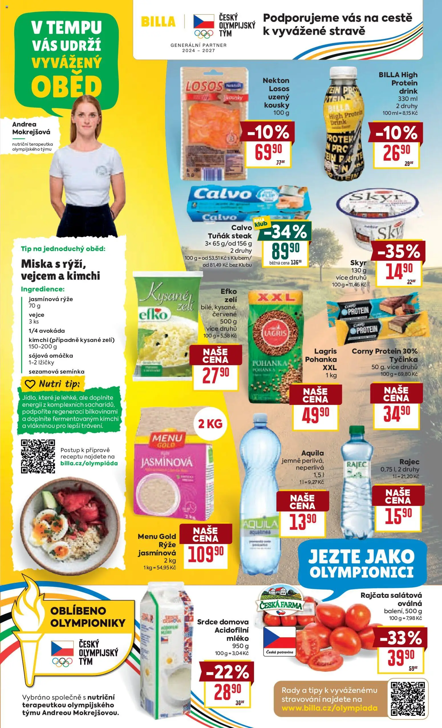 Billa Velký leták od 06.05.2026 | Strana: 15 | Produkty: Rajčata, Kimchi, Tuňák steak, Protein