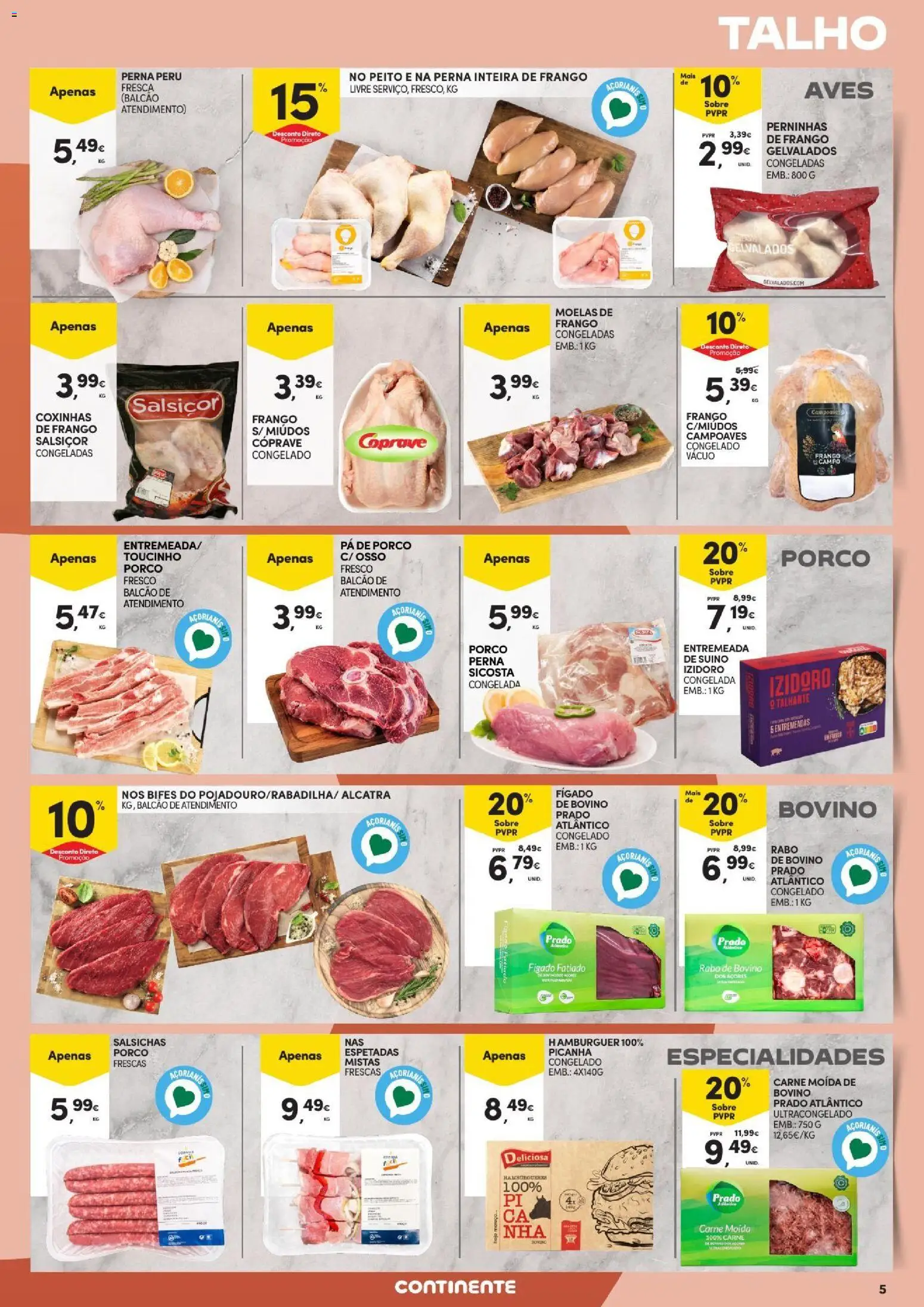 Continente Açores │ válido de 20/08/2026 | Página: 5 | Produtos: Fígado, Carne, Salsichas, Moelas