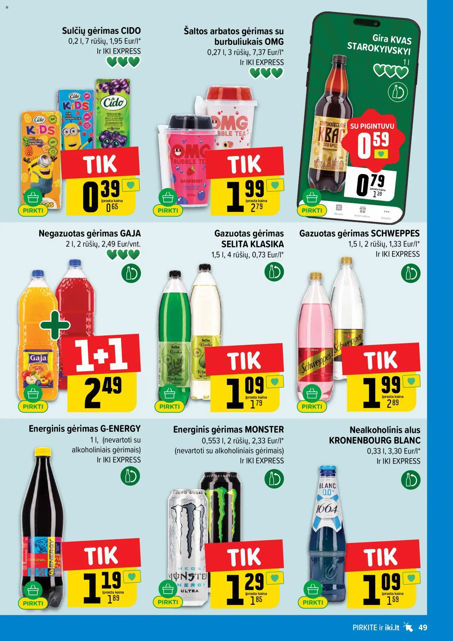 IKI akcijos nuo 25.05.2026 | Puslapis: 49 | Prekių: Nealkoholinis alus, Energinis gėrimas, Alus