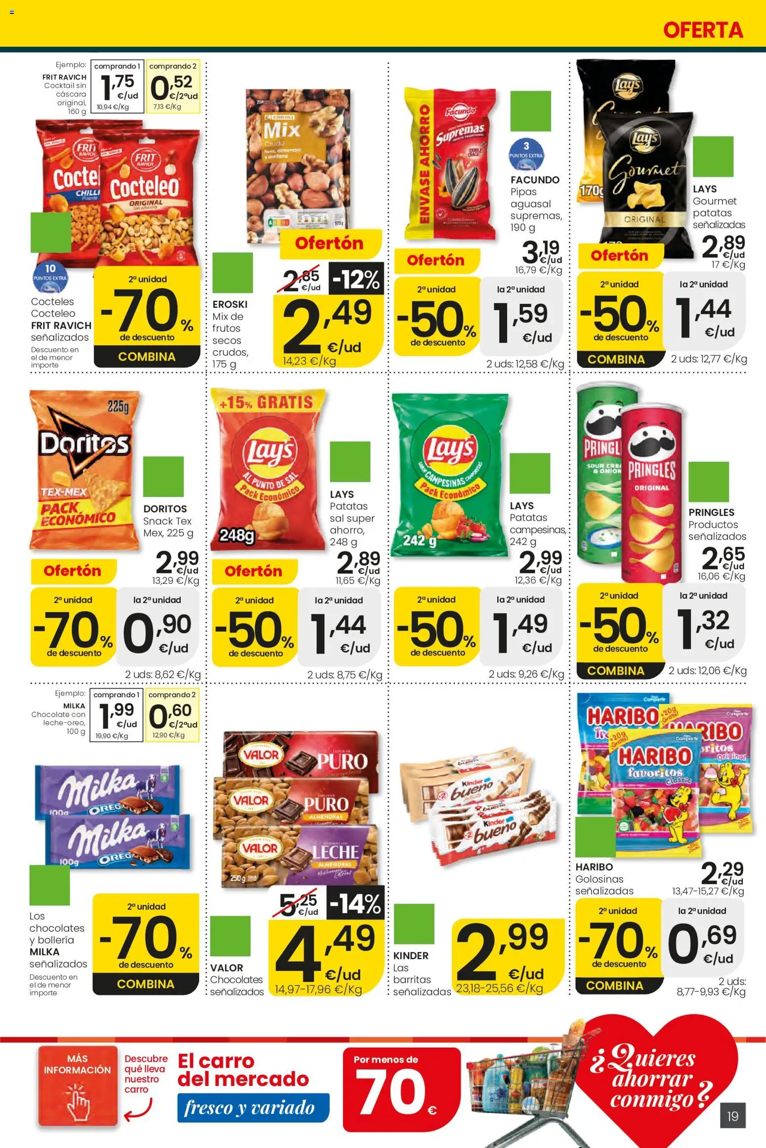 Eroski Ofertones de verano │ válido desde el 28.05.2026 | Página: 19 | Productos: Leche, Chocolate, Golosinas, Patatas Pringles
