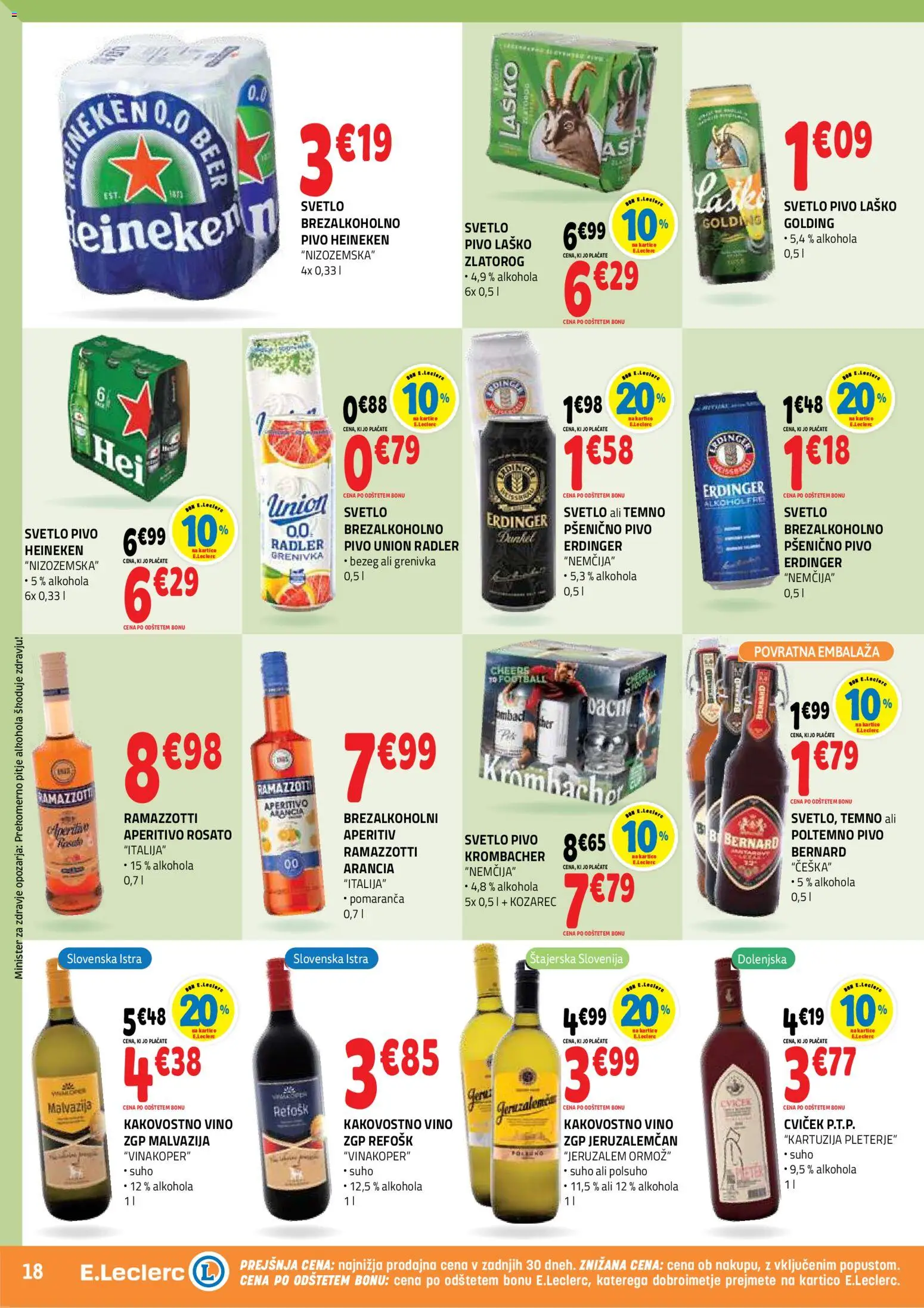 Novi E.leclerc katalog ponudbe – veljaven od 19.08.2026 | Stran: 18 | Izdelki: Kozarec, Radler, Vino, Grenivka
