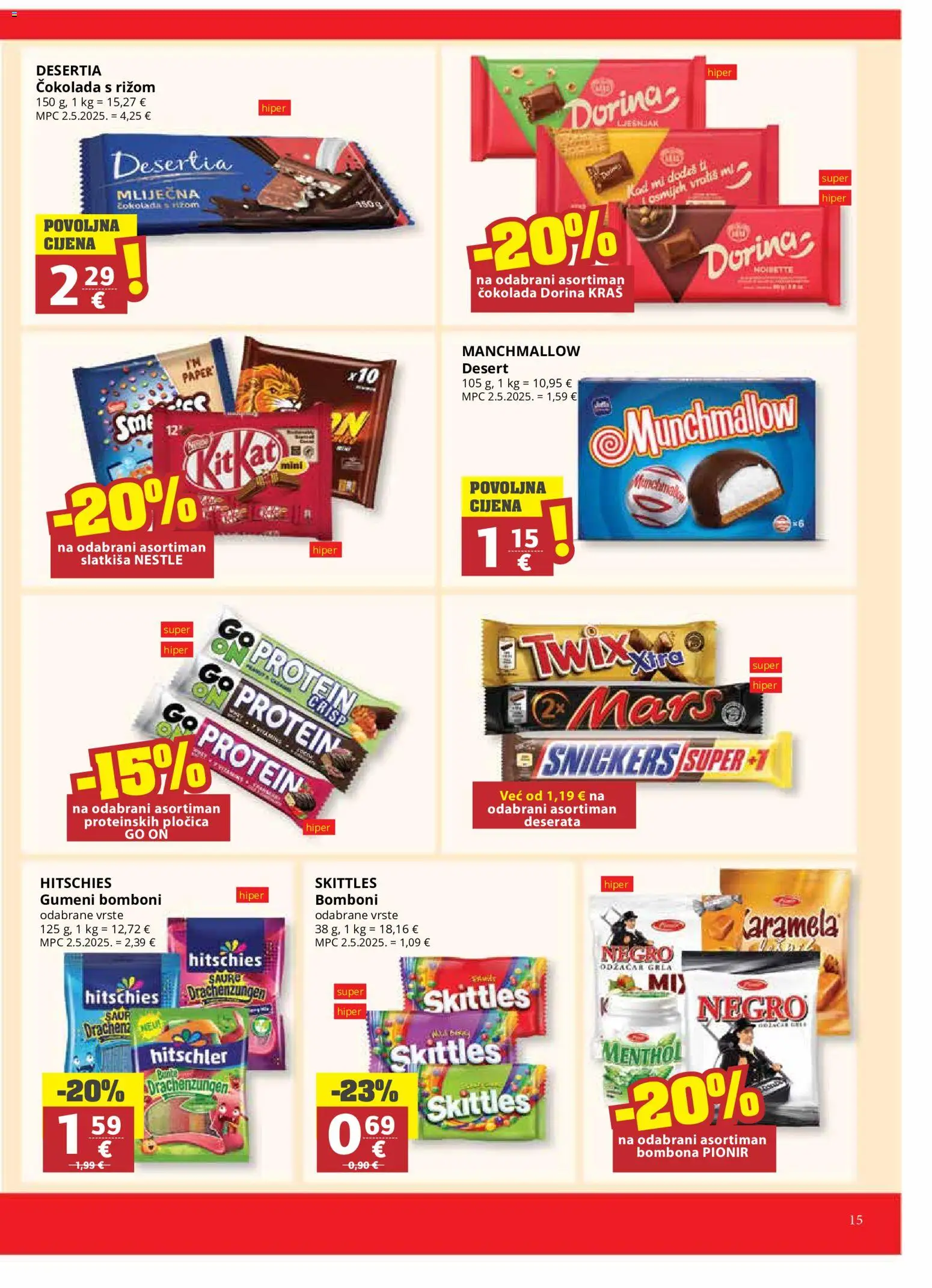 Ribola katalog | vrijedi od 24.06.2026 | Stranica: 15 | Proizvodi: Dorina, Snickers, Čokolada, Bomboni