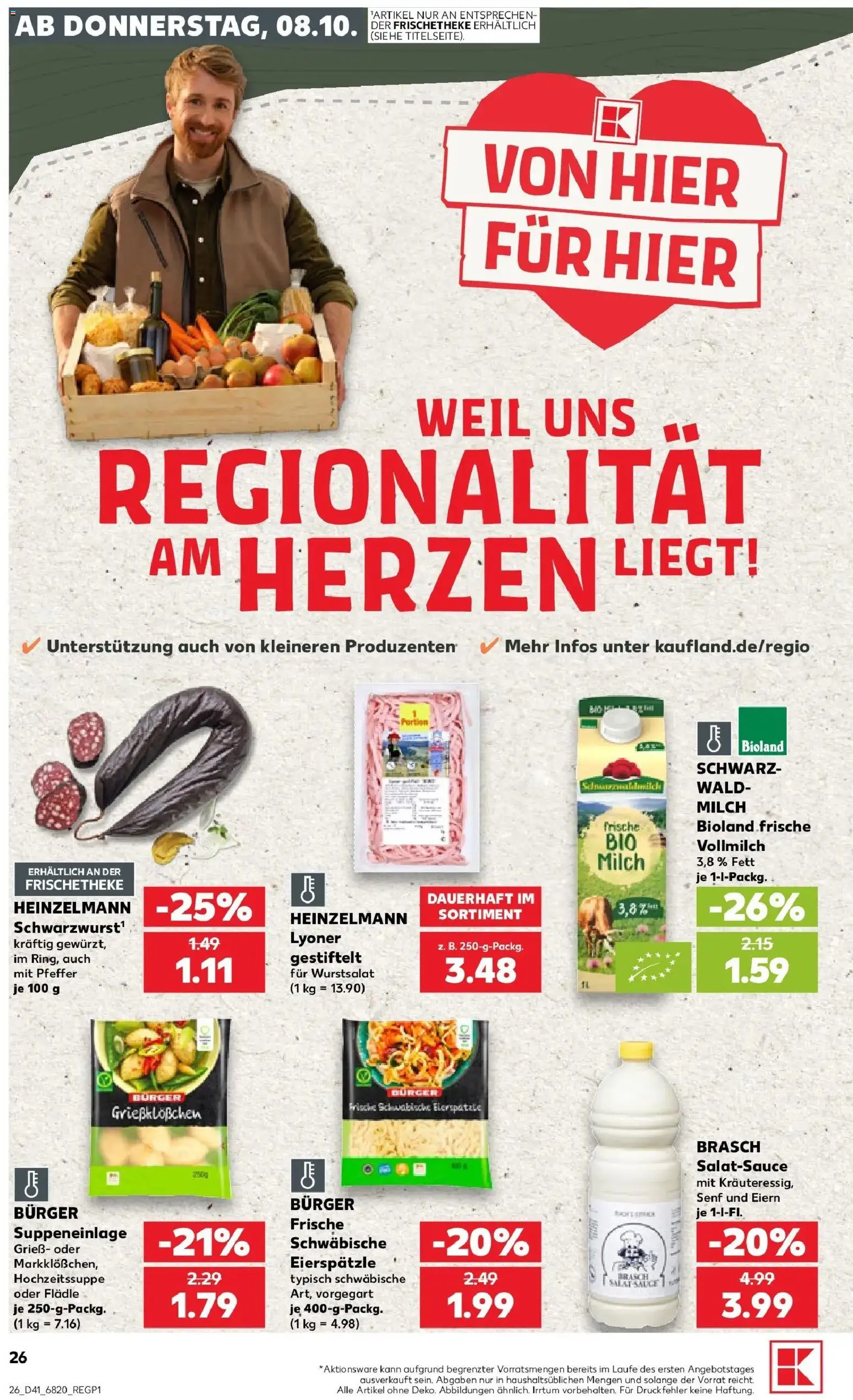 Prospekt Kaufland ab 08.10.2026 » Angebote Online zum Blättern | Seite: 26 | Produkte: Grieß, Milch, Burger, Salat