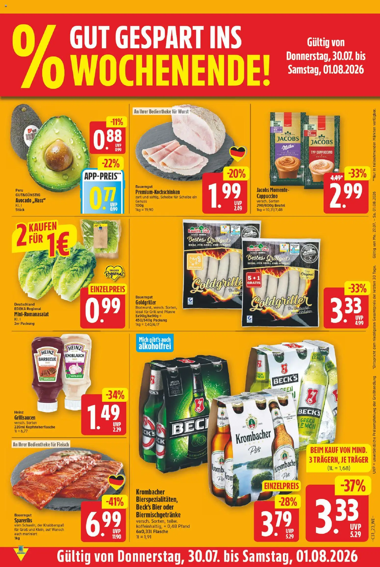 E center Prospekt – gültig ab 27.07.2026 | Seite: 27 | Produkte: Grill, Bier, Wurst, Knoblauch