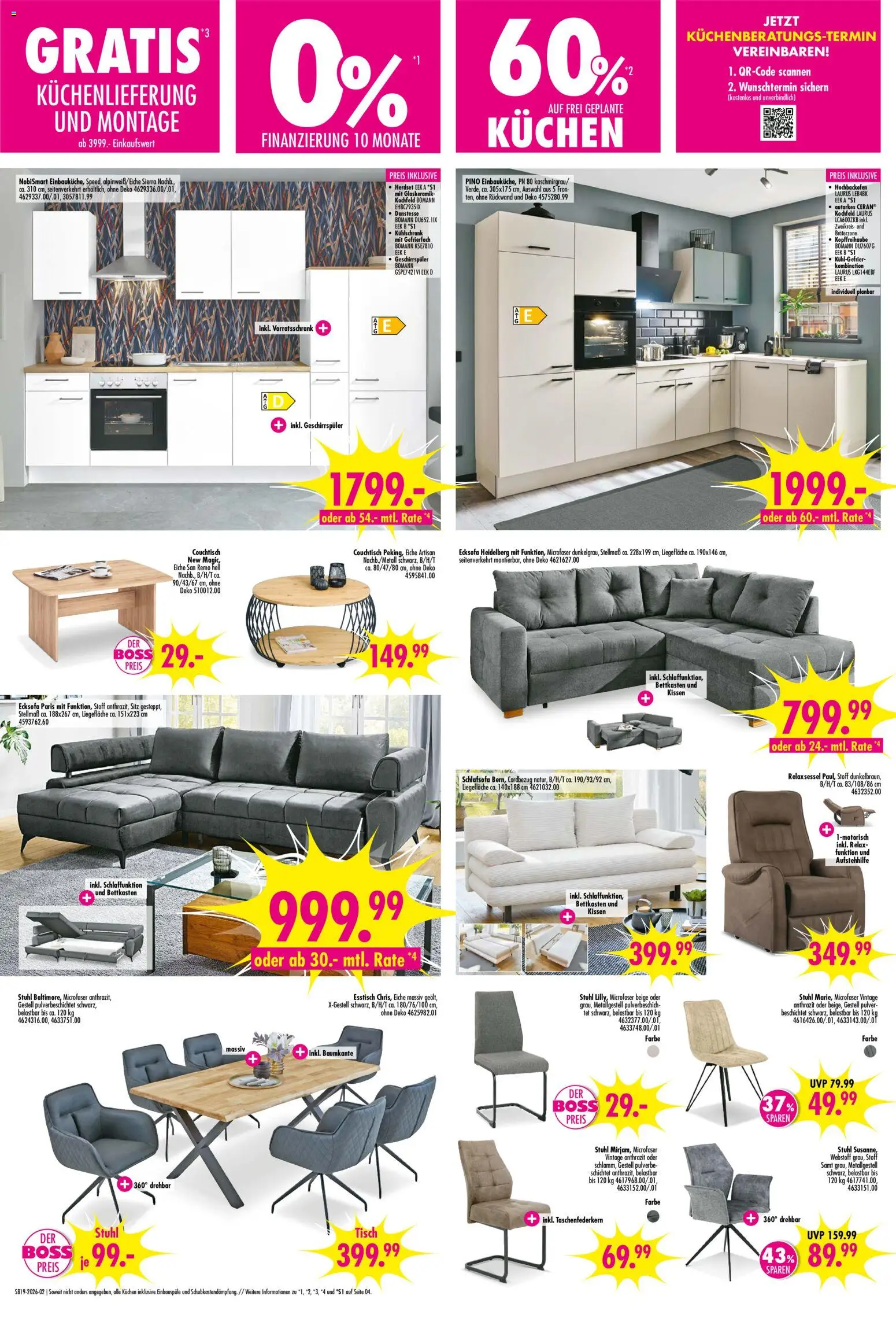 SB Möbel Boss Prospekt 	 – gültig ab 02.05.2026 | Seite: 2 | Produkte: Geschirrspüler, Esstisch, Kissen, Kuchen