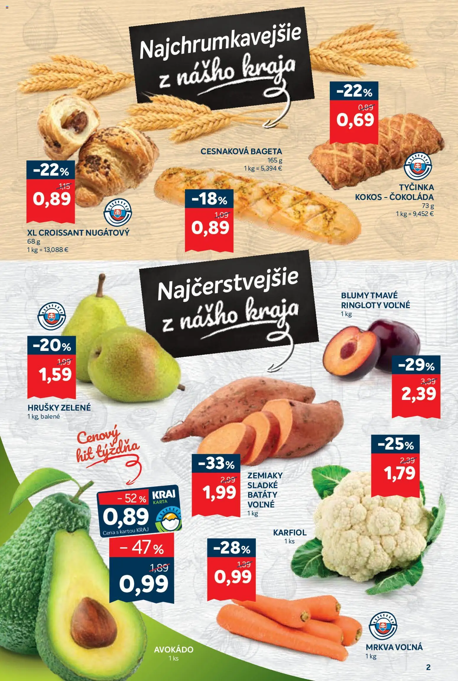 Nové Kraj akcie – leták je platný od 22.10.2026 | Strana: 2 | Produkty: Croissant, Čokoláda, Avokádo, Zemiaky
