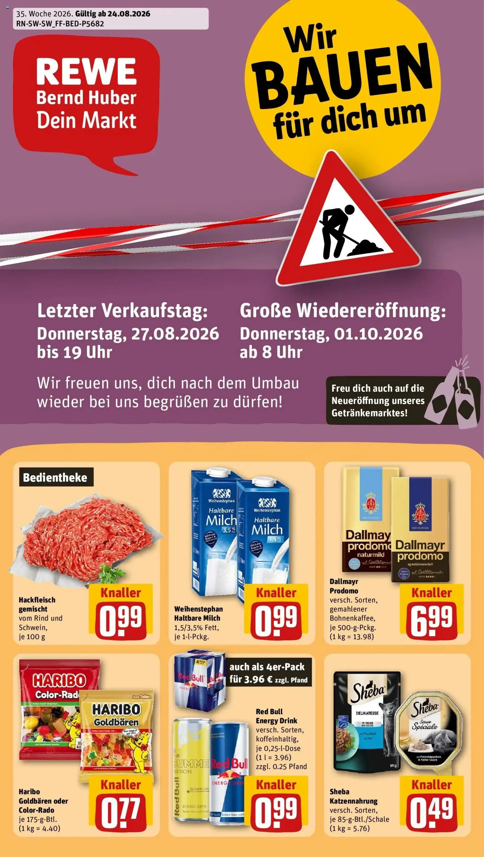 REWE Prospekt ab 24.08.2026 zum Blättern » Angebote | Seite: 1 | Produkte: Sheba, Thunfisch, Dallmayr, Hackfleisch