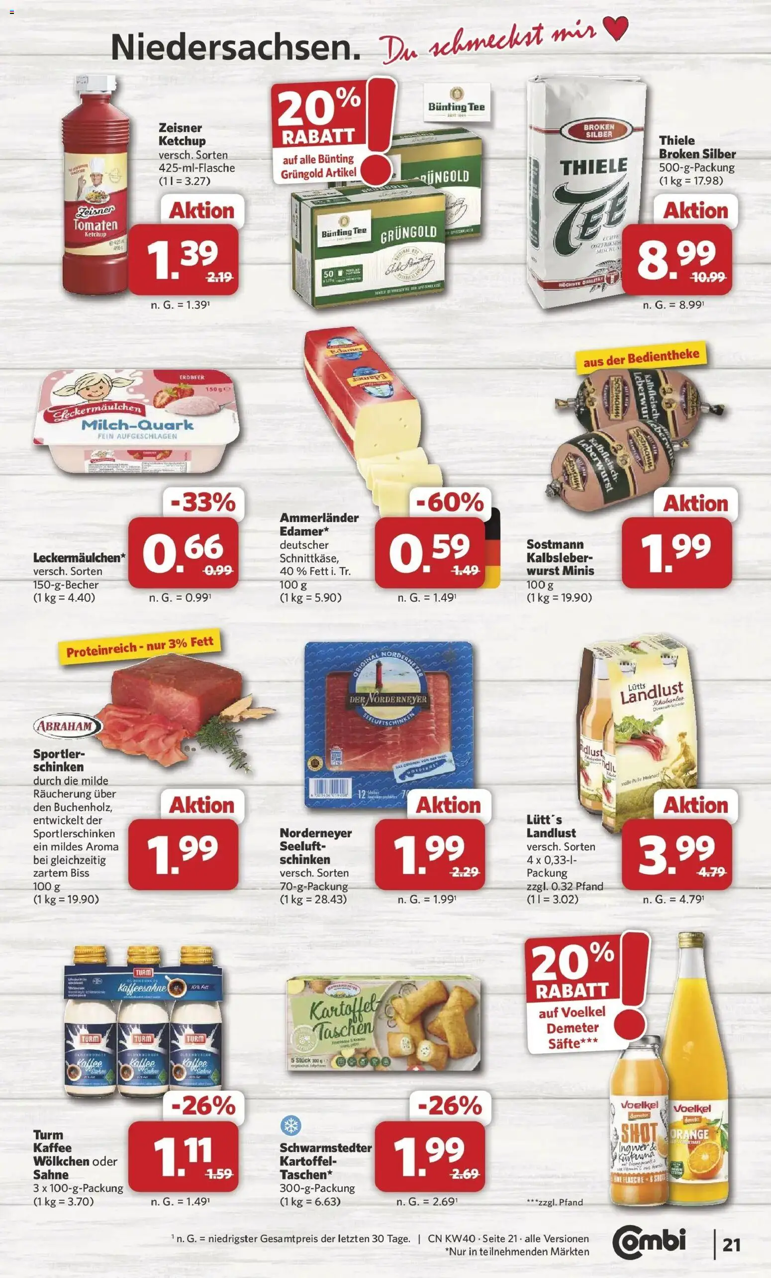Combi Prospekt Weener (ab 28.09.2026) zum Blättern | Seite: 21 | Produkte: Kalbsleber, Wurst, Schinken, Sahne
