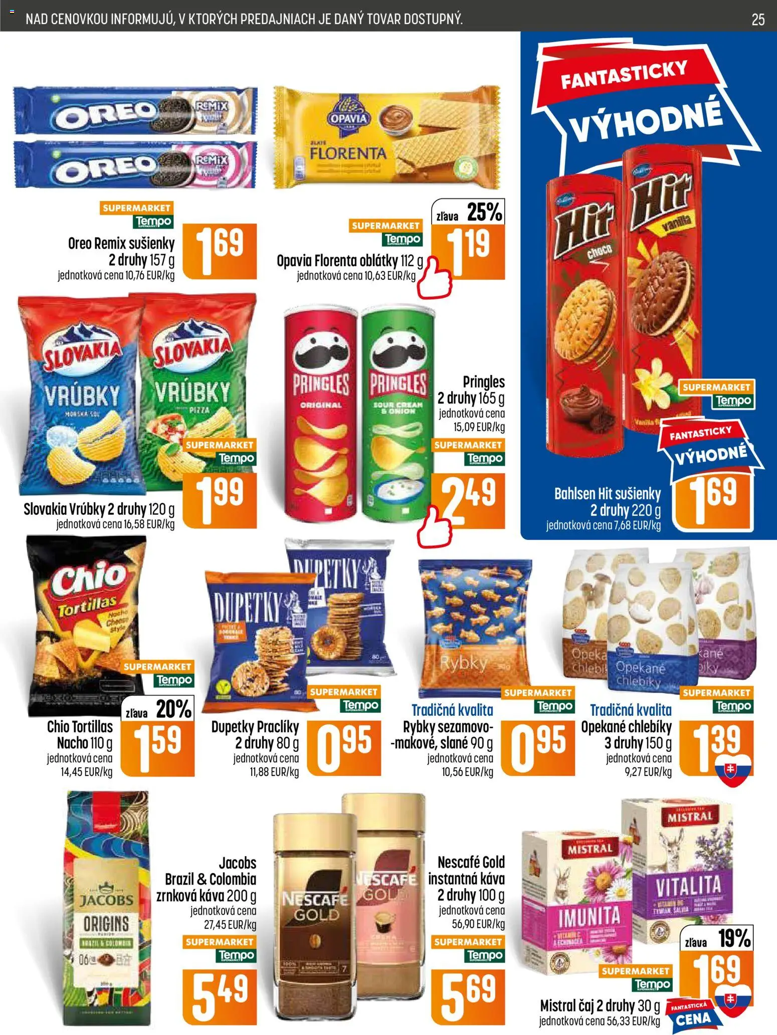 Nové COOP Jednota akcie – leták je platný od 25.06.2026 | Strana: 25 | Produkty: Káva, Čaj, Pringles, Nescafé Gold