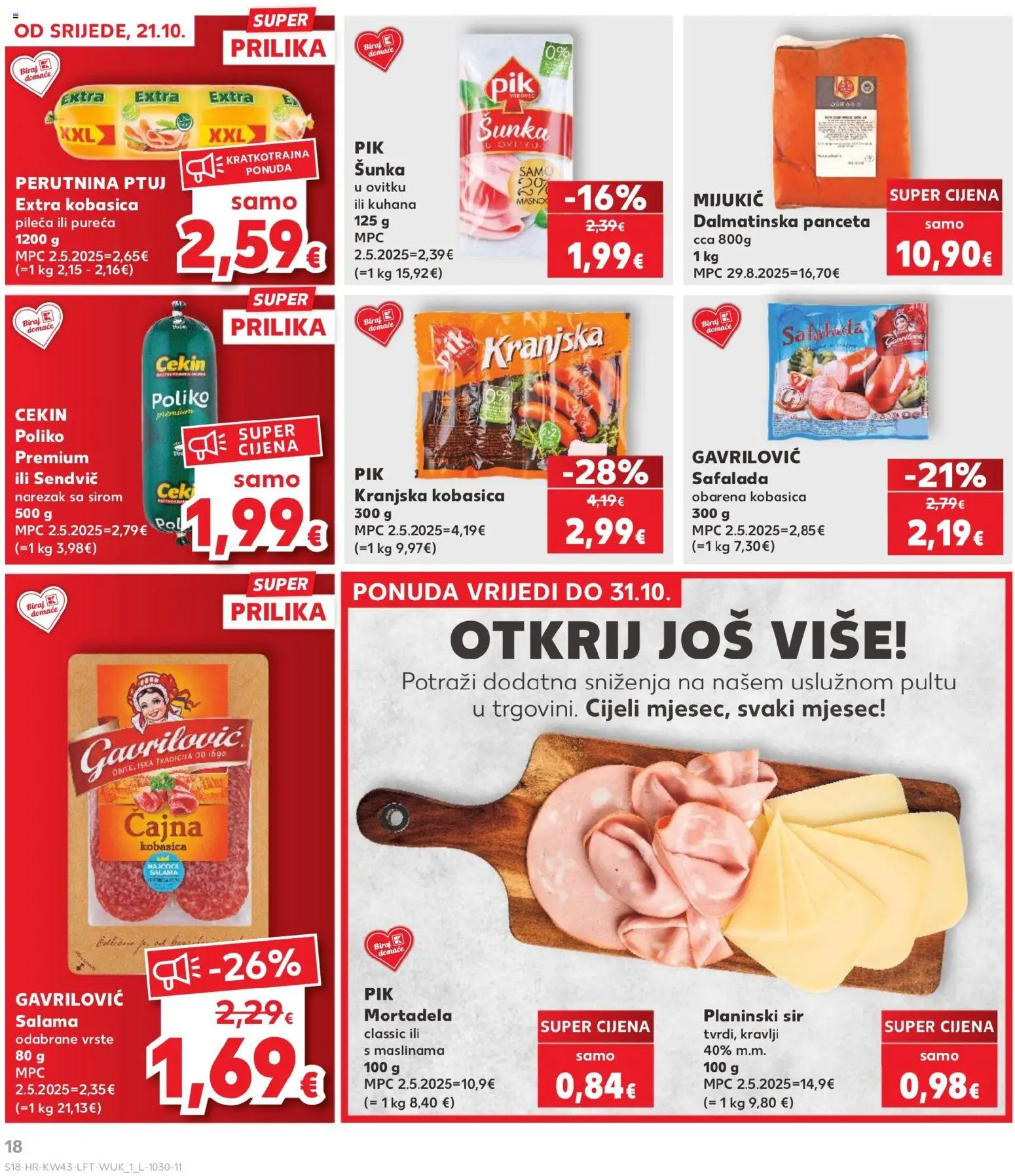 Kaufland katalog | vrijedi od 21.10.2026 | Stranica: 18 | Proizvodi: Sir, Salama, Mortadela, Panceta