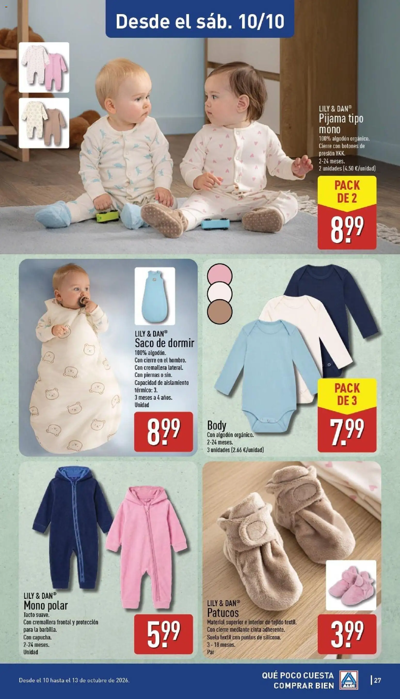 Aldi folleto Baleares │ válido desde el 05/10/2026 | Página: 27 | Productos: Pijama, Saco de dormir, Algodón, Body
