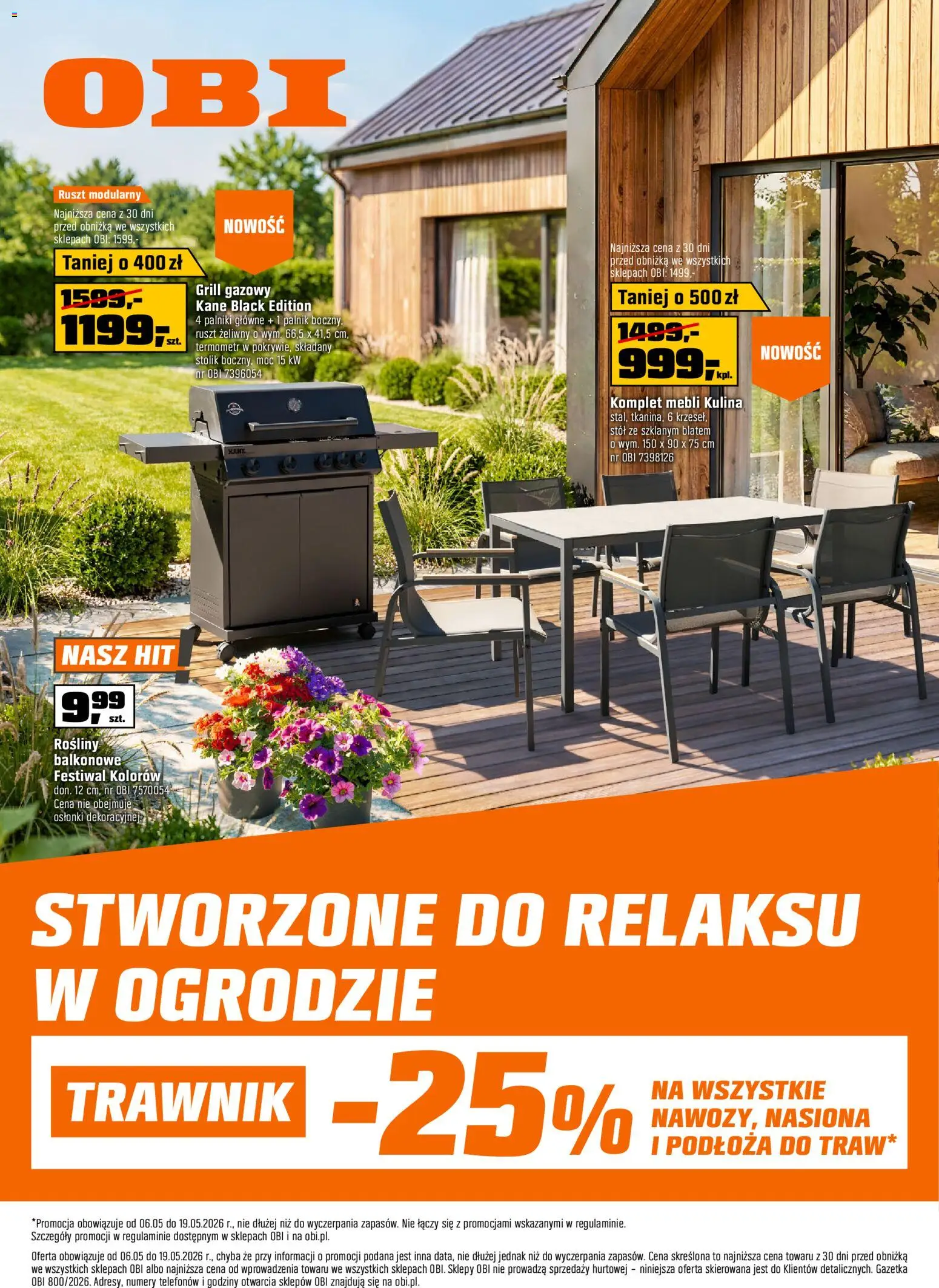 OBI gazetka od 06.05.2026 | Strona: 1 | Produkty: Grill, Stół, Nasiona, Rosliny