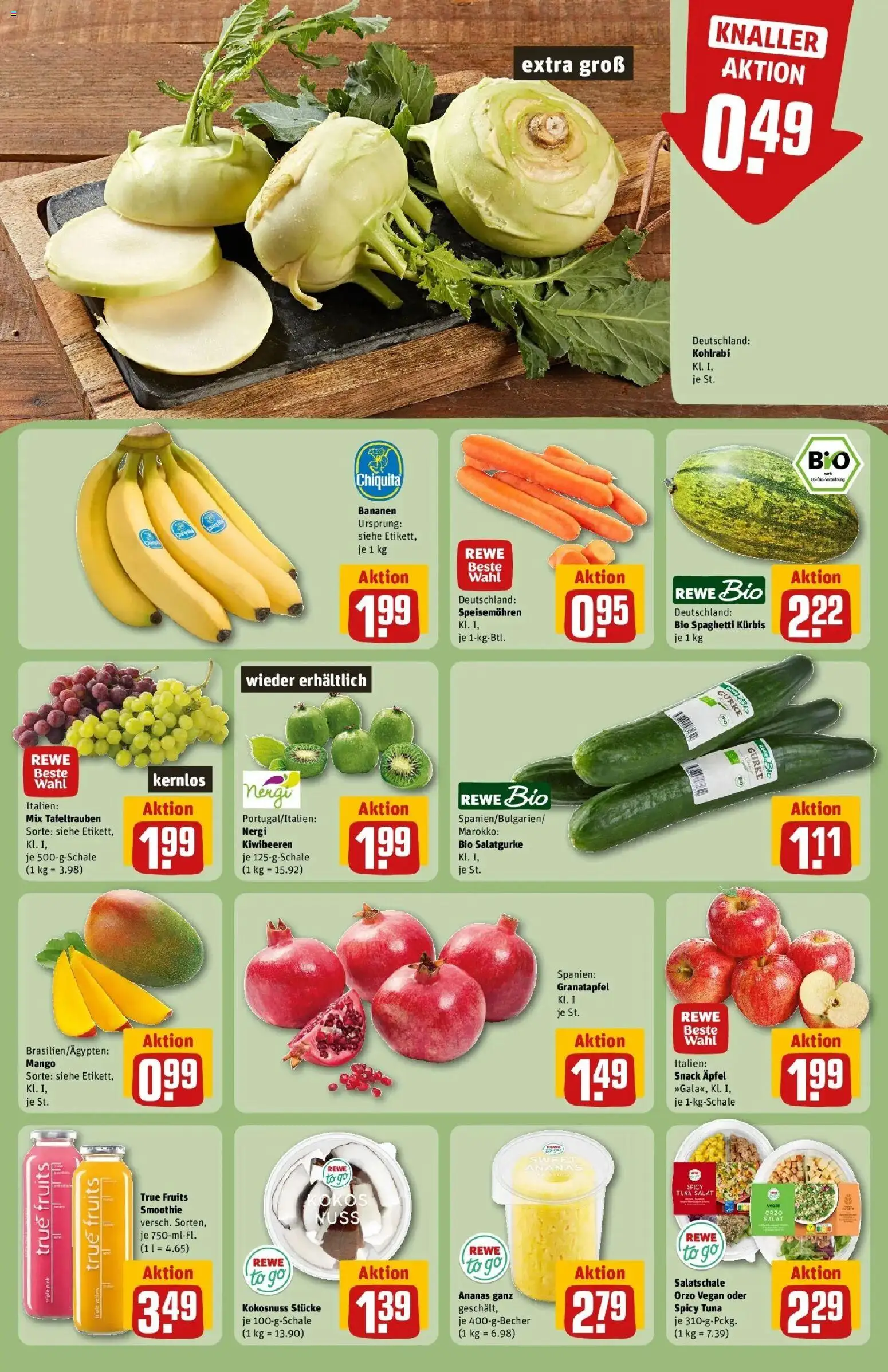 REWE Prospekt ab 14.09.2026 zum Blättern » Angebote | Seite: 4 | Produkte: Äpfel, Bananen, Kürbis, Salat