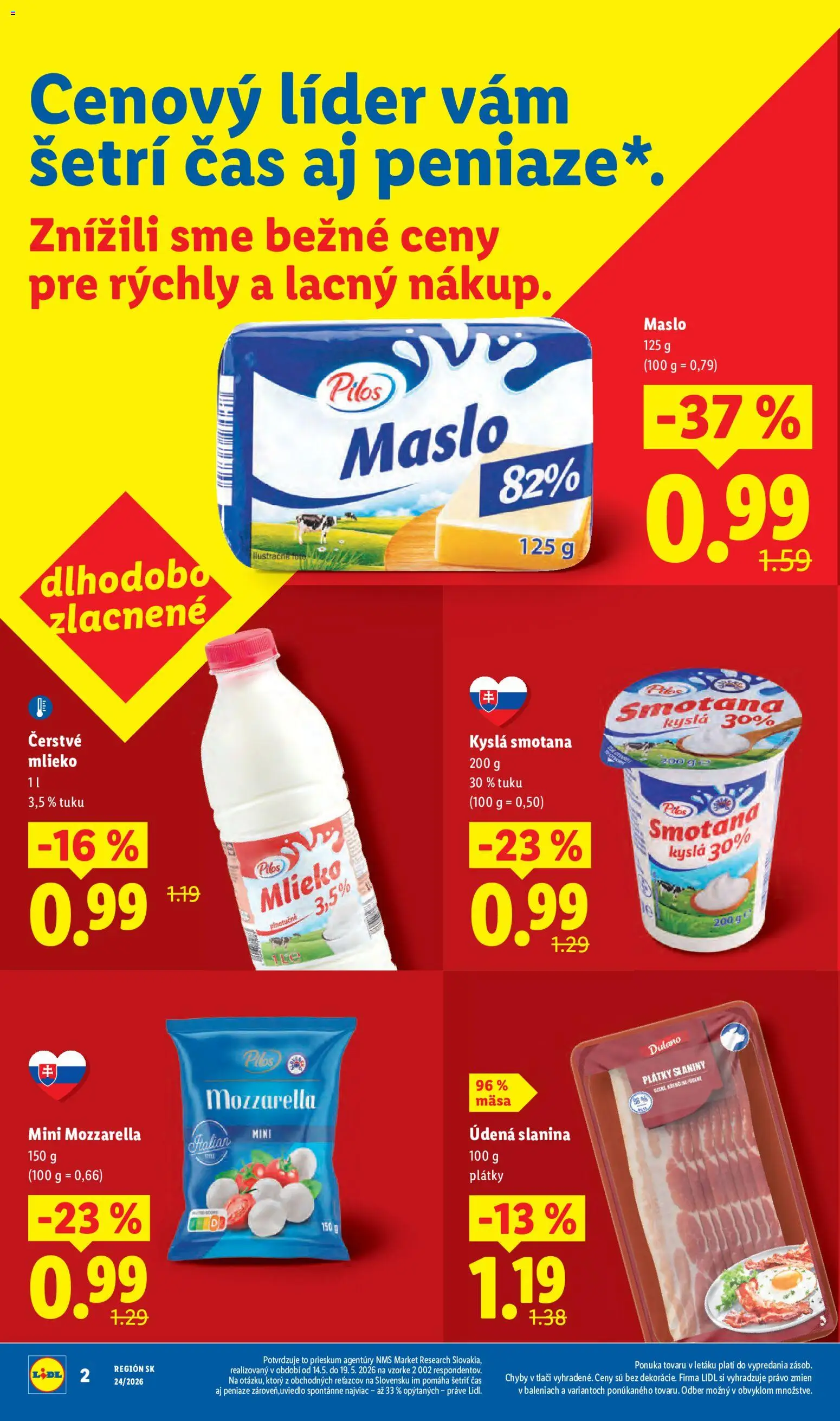Nové Lidl akcie – leták je platný od 08.06.2026 | Strana: 2 | Produkty: Mlieko, Slanina, Smotana, Mozzarella