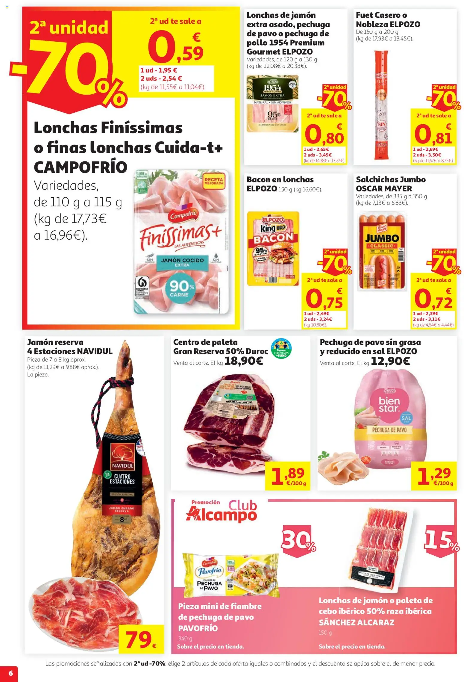 Alcampo folleto │ válido desde el 27/08/2026 | Página: 6 | Productos: Jamón cocido, Sal, Bacon, Pavo