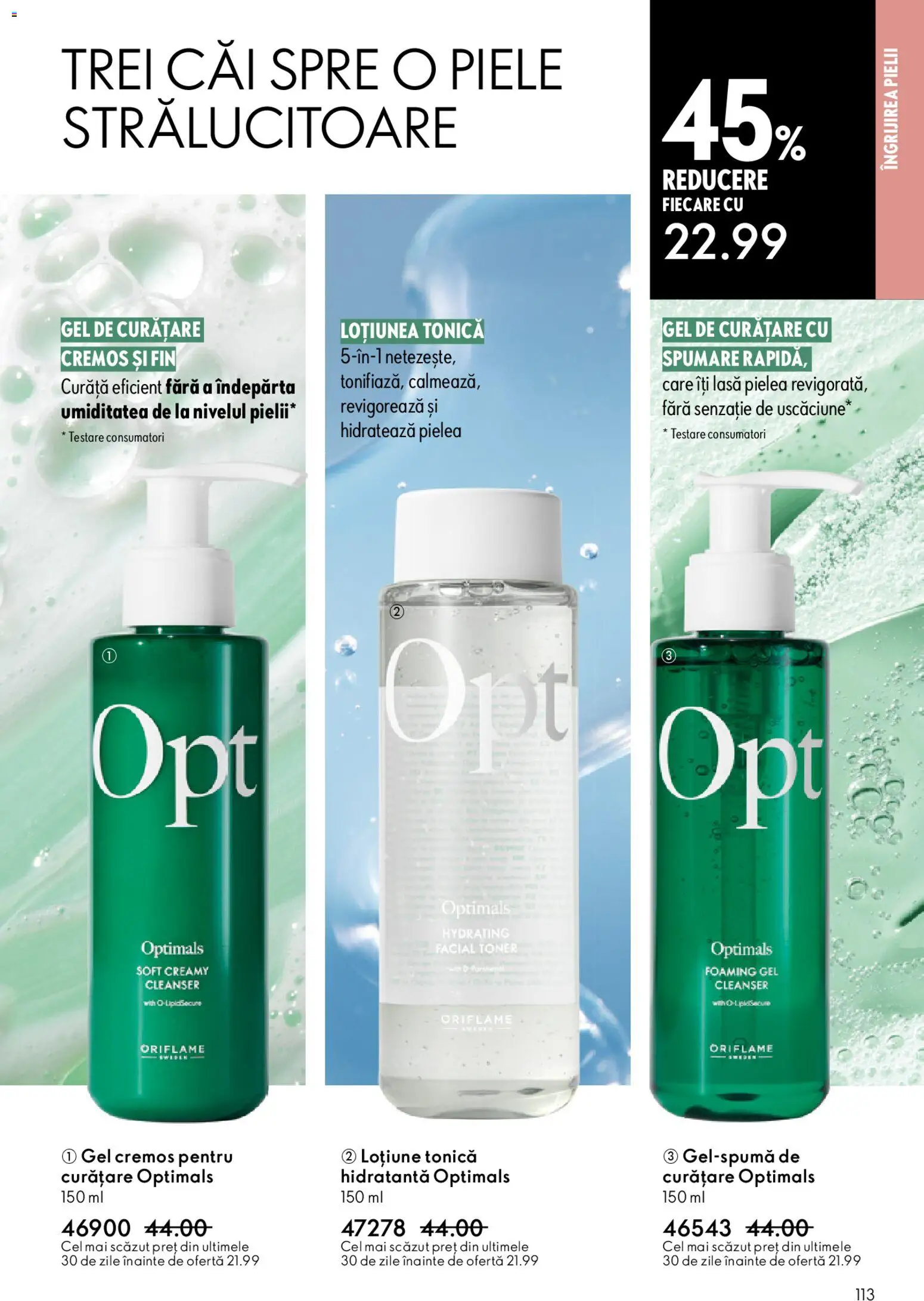 Noul catalog Oriflame – valabil de la 06.05.2026 | Pagină: 113 | Produse: Loțiune tonică, Gel de curățare, Toner